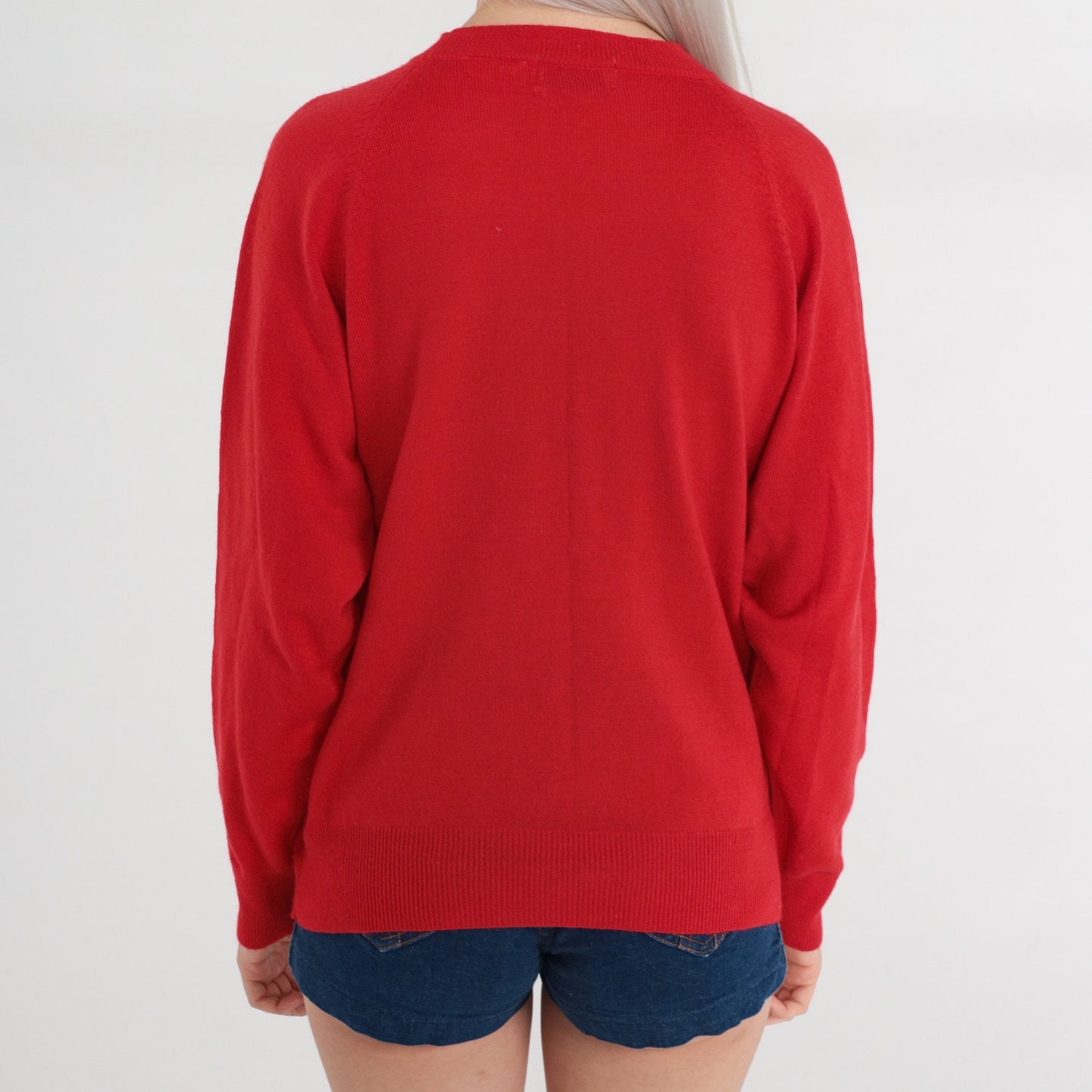 90s Red Lambswool Blend Crewneck Pullover Sweater Chest Pocket Medium M