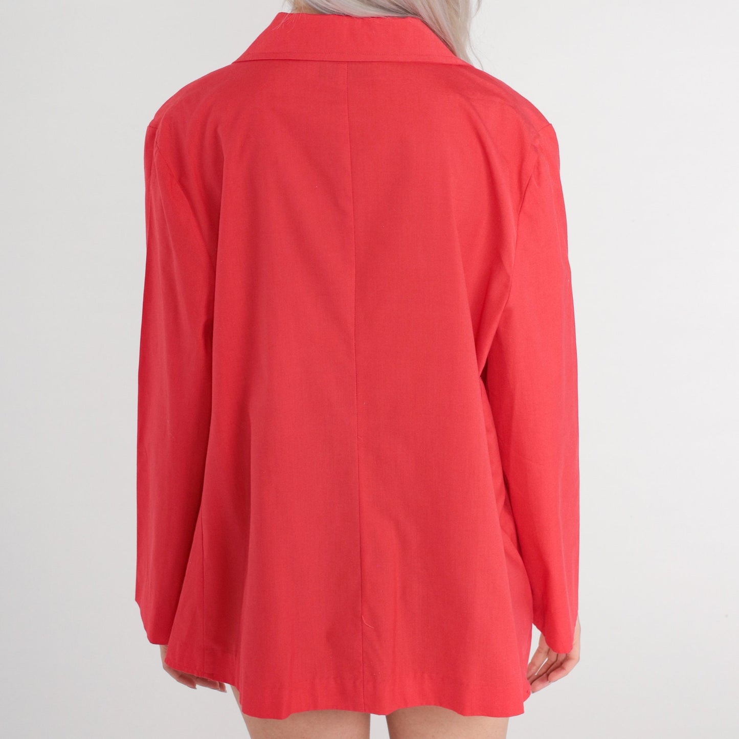 90s Coral Red Blazer Double Button Cotton Blend Jacket Medium