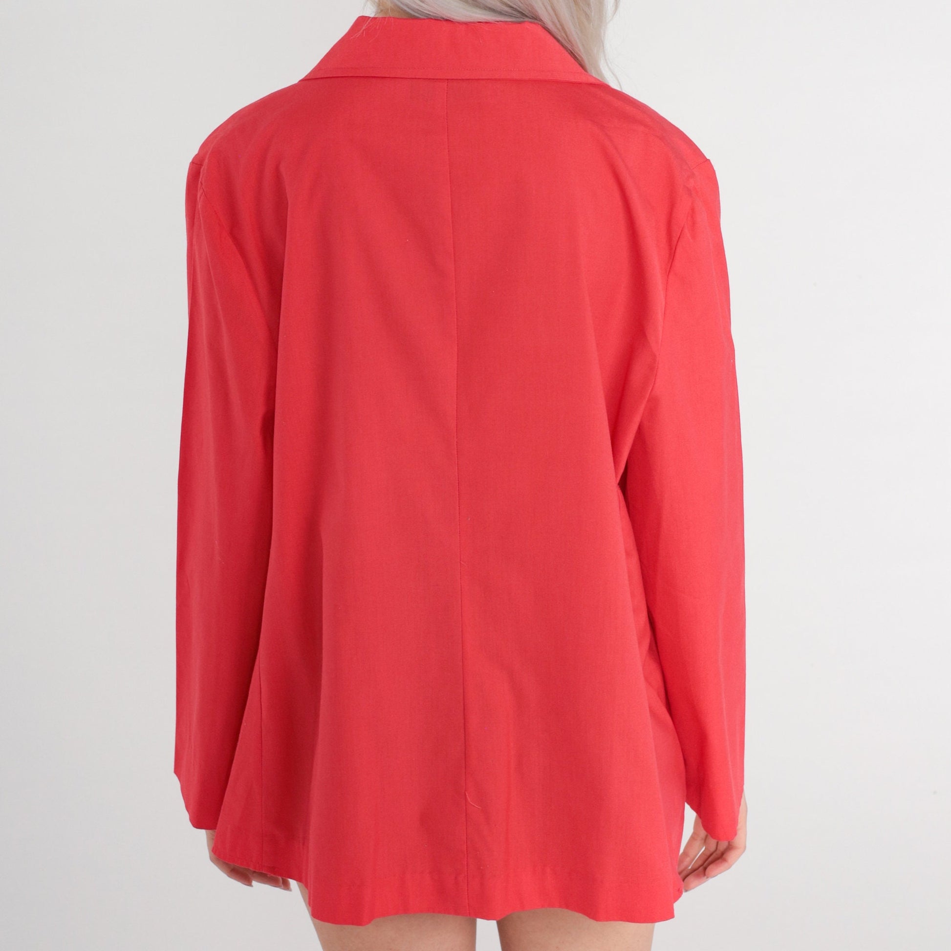90s Coral Red Blazer Double Button Cotton Blend Jacket Medium