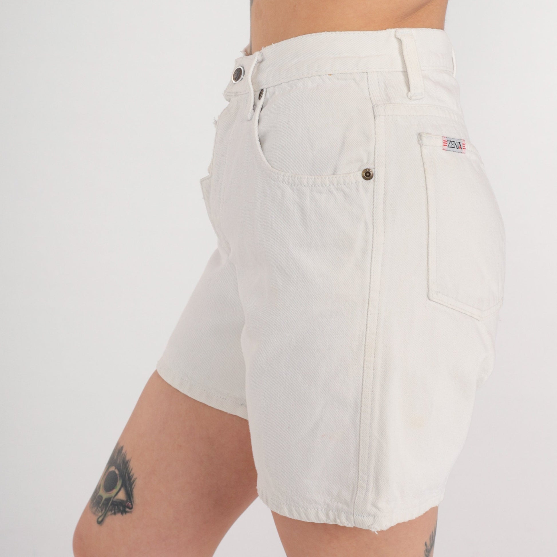 90s Zena White Denim Shorts High Waist Button Fly Small