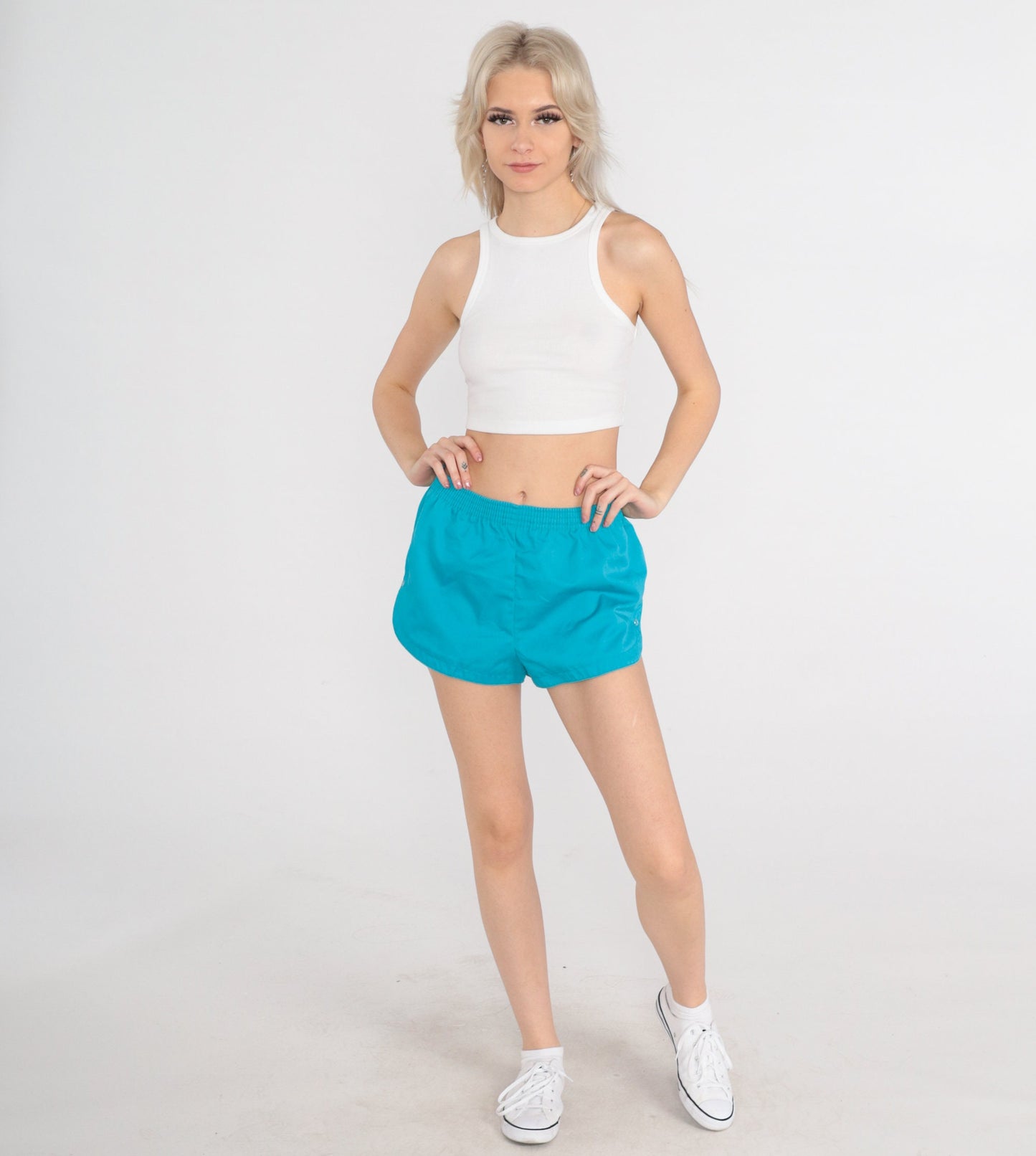 80s Tomboy Le Sport Turquoise Running Shorts High Waist Small Medium