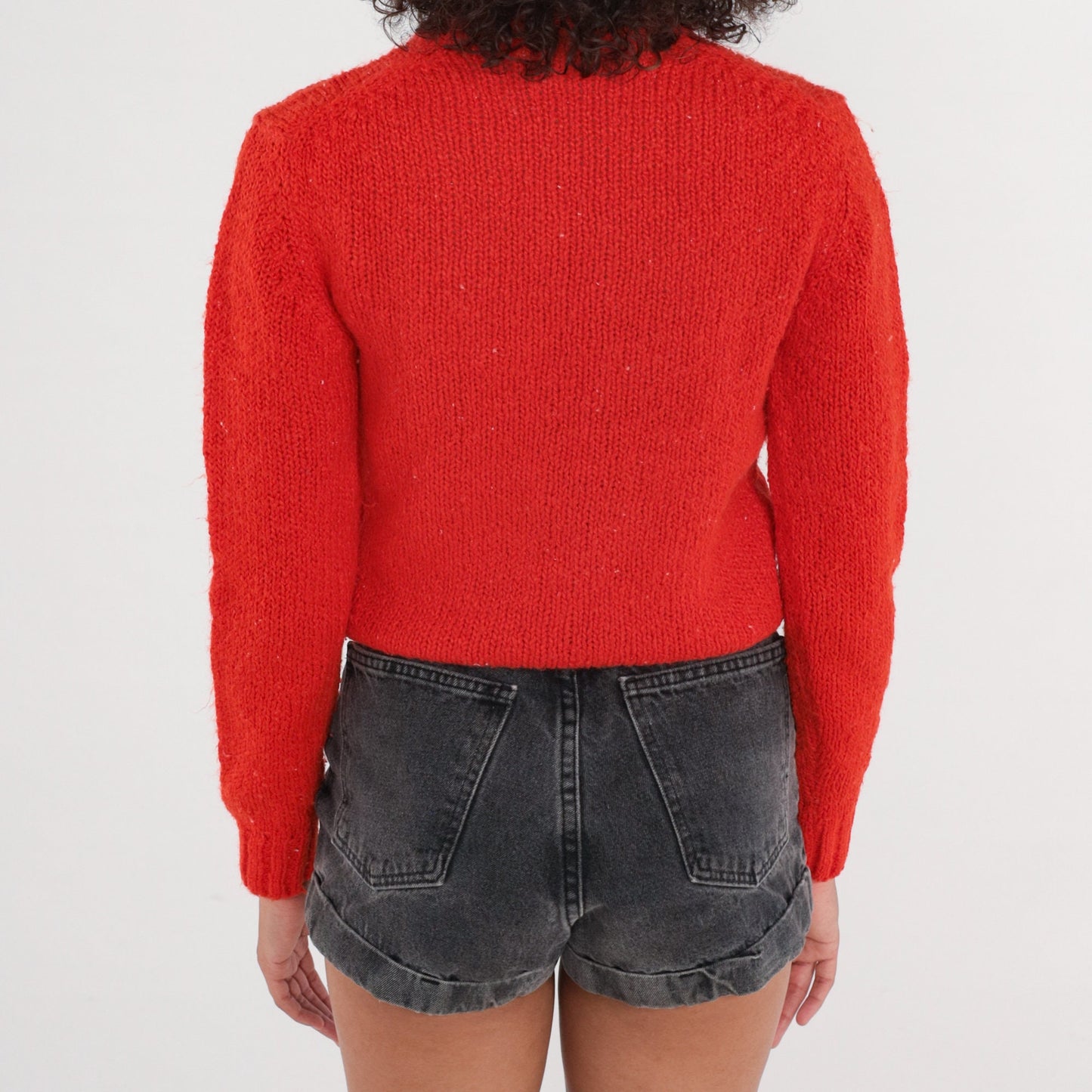 80s Red Knit Crewneck Sweater Pullover Small