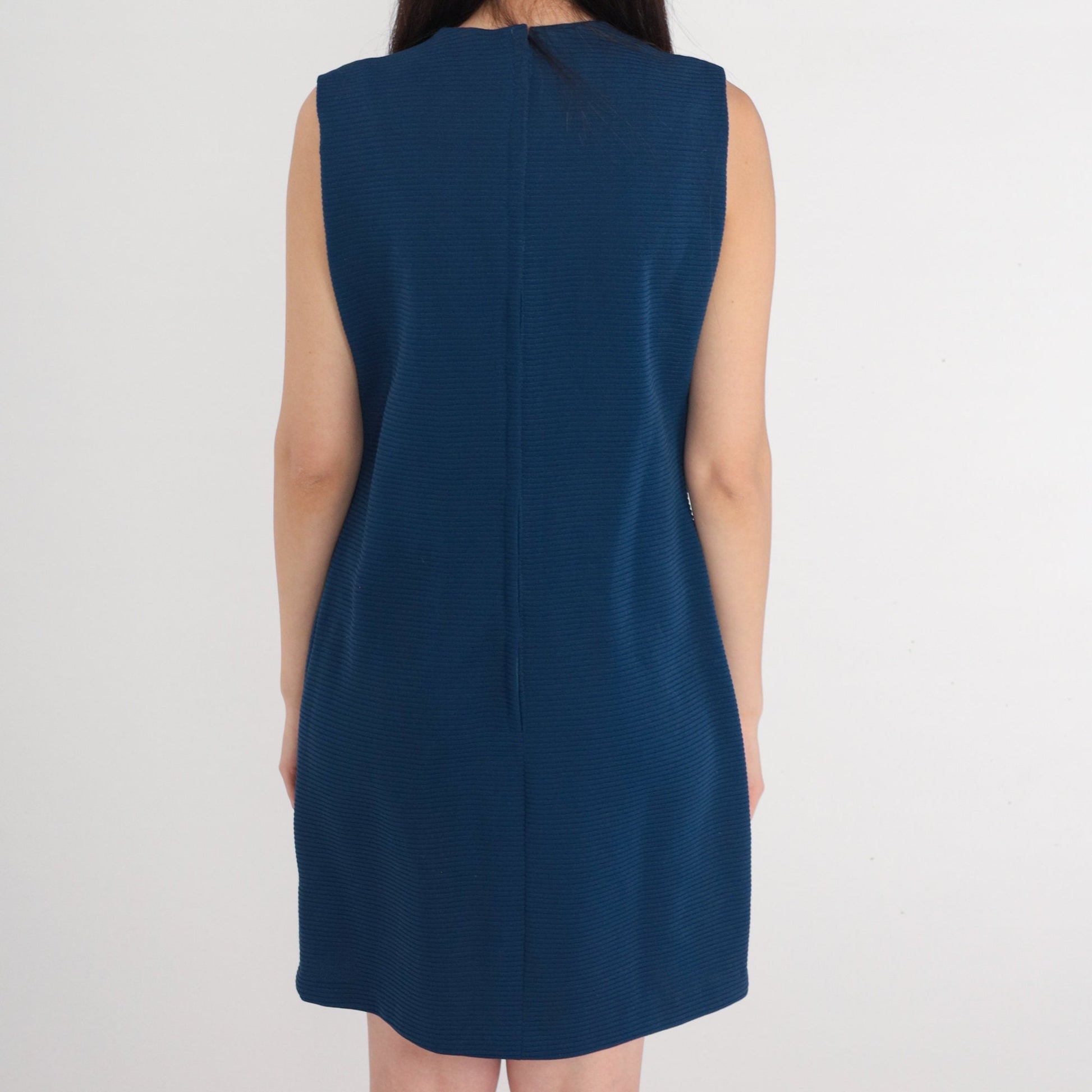 60s Navy Shift Dress Mini Sleeveless Mod Dress Small S