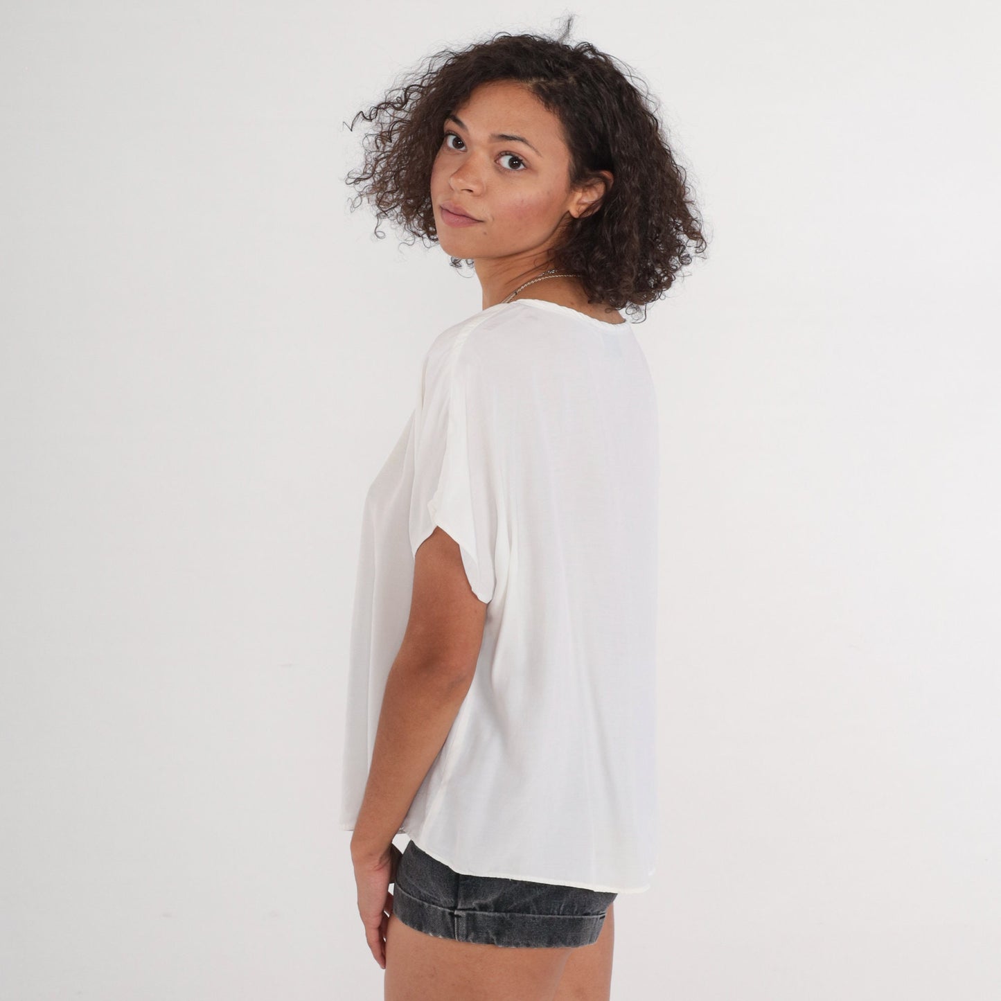 90s White Floral Lace Appliqué Blouse Short Sleeve Top Extra Large XXL