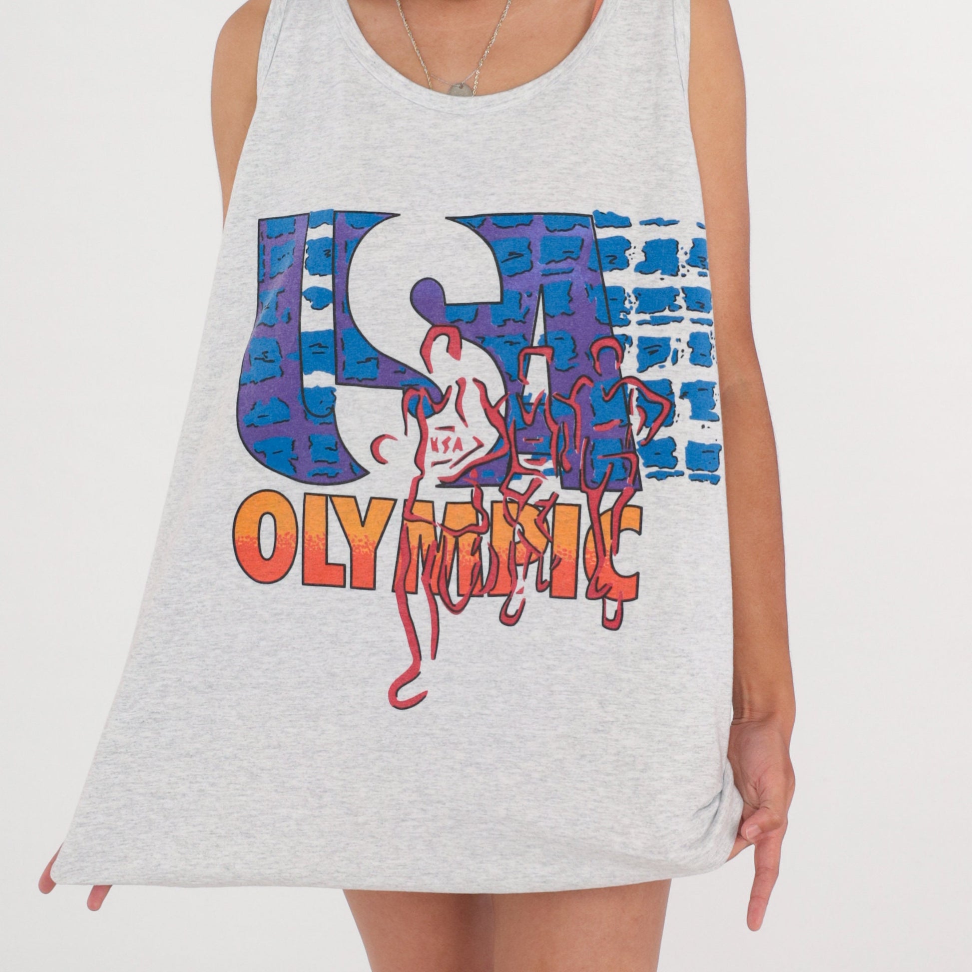 90s USA Olympic Games Tank Top Graphic Tee Single Stitch Grey Extra Large XL