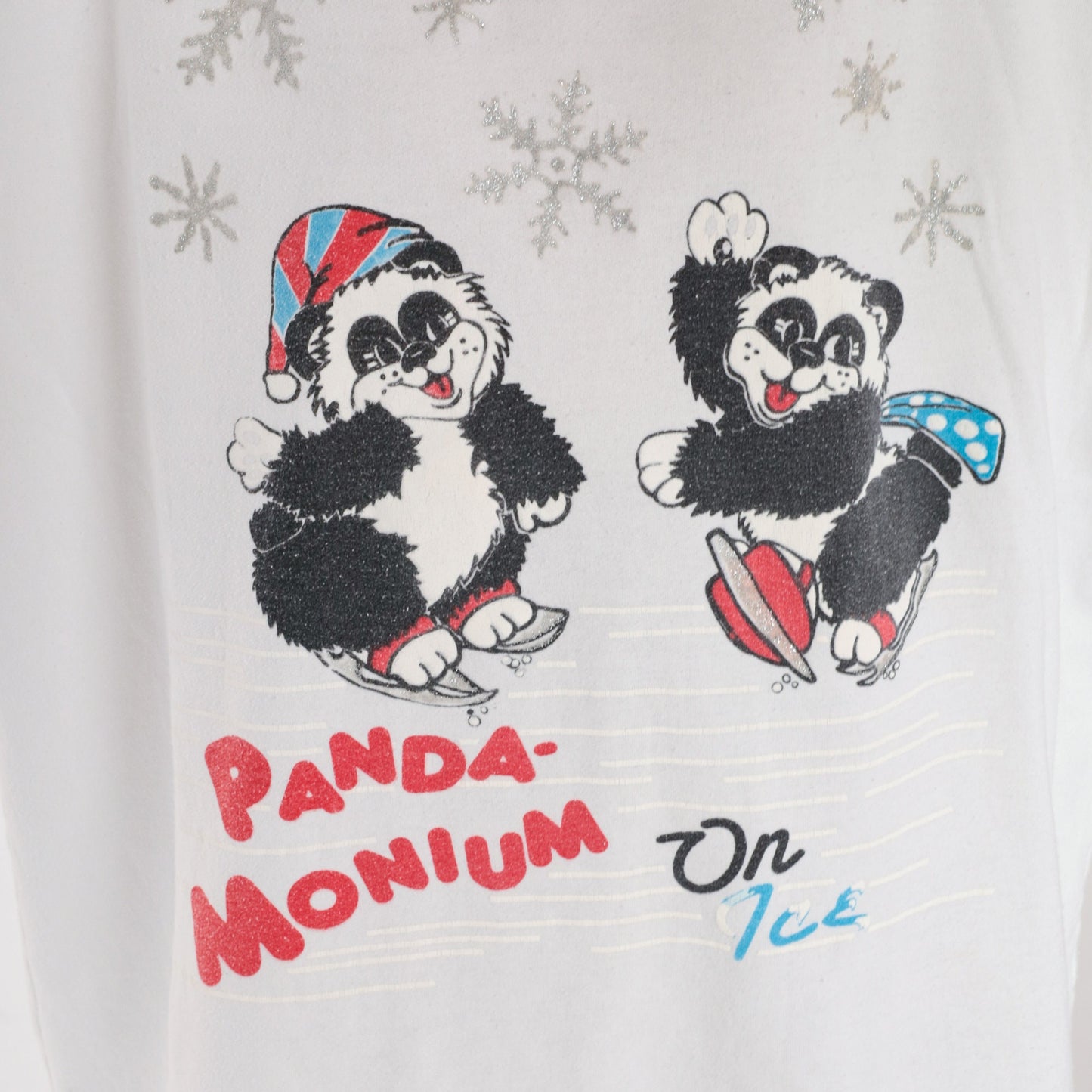 90s Panda-Monium on Ice Glitter Graphic T-Shirt Dress Long Sleeve Plus Size XXL