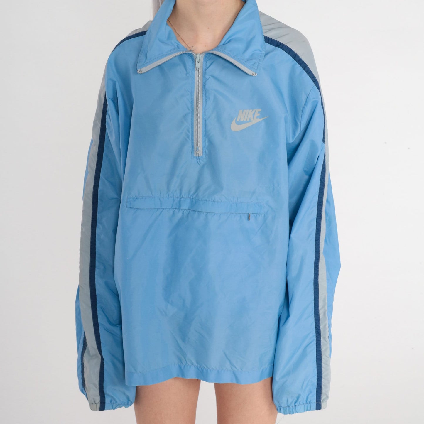 80s Nike Windbreaker Blue Quarter Zip Nylon Jacket Extra Large XL