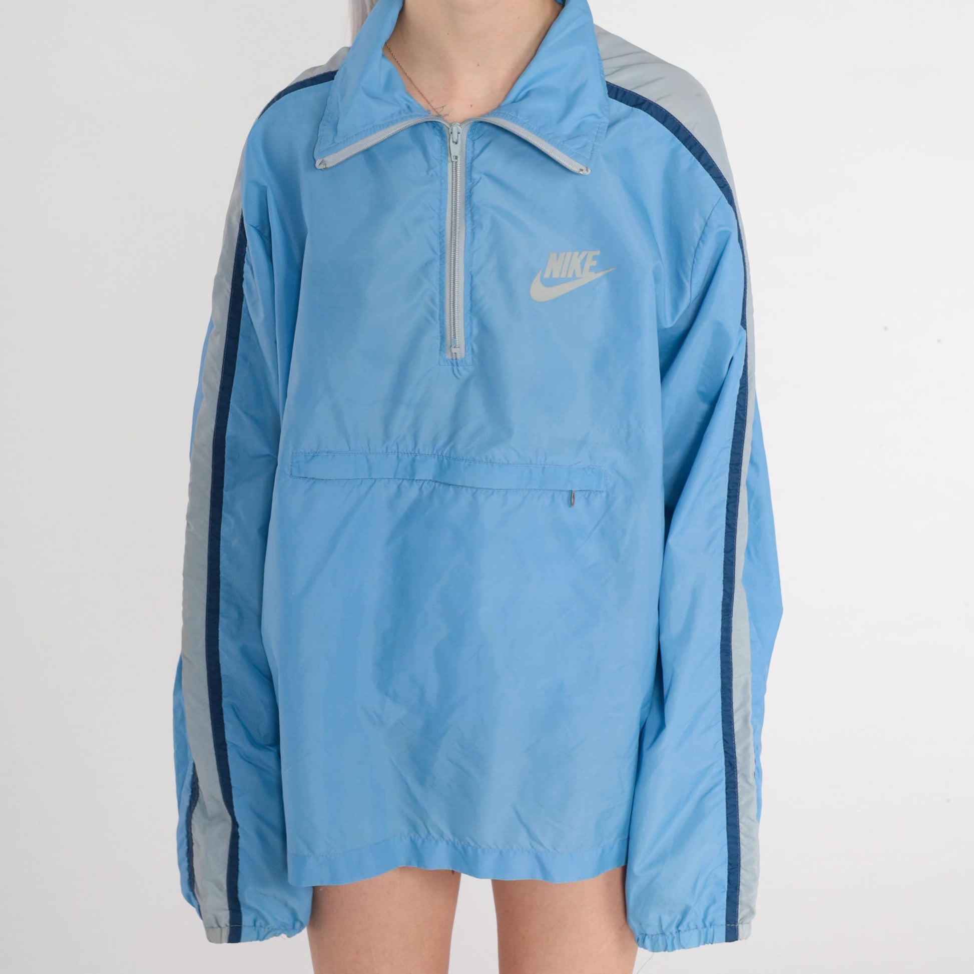 80s Nike Windbreaker Blue Quarter Zip Nylon Jacket Extra Large XL