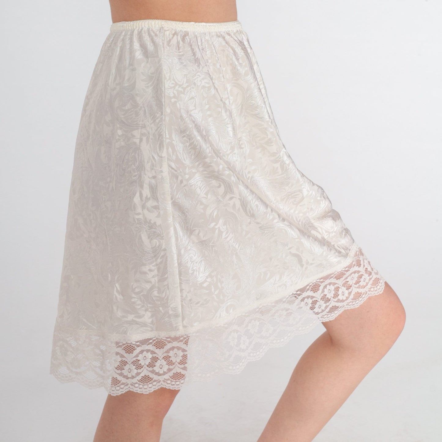 80s White Lace Embossed Floral Half Slip Mini Skirt Small Medium