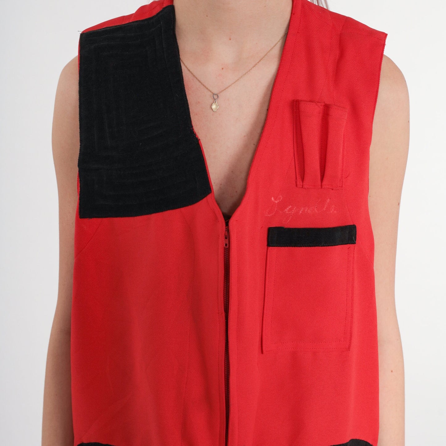 70s Upland Gun Club Hunting Vest Red Black Cargo Sleeveless Zip Large