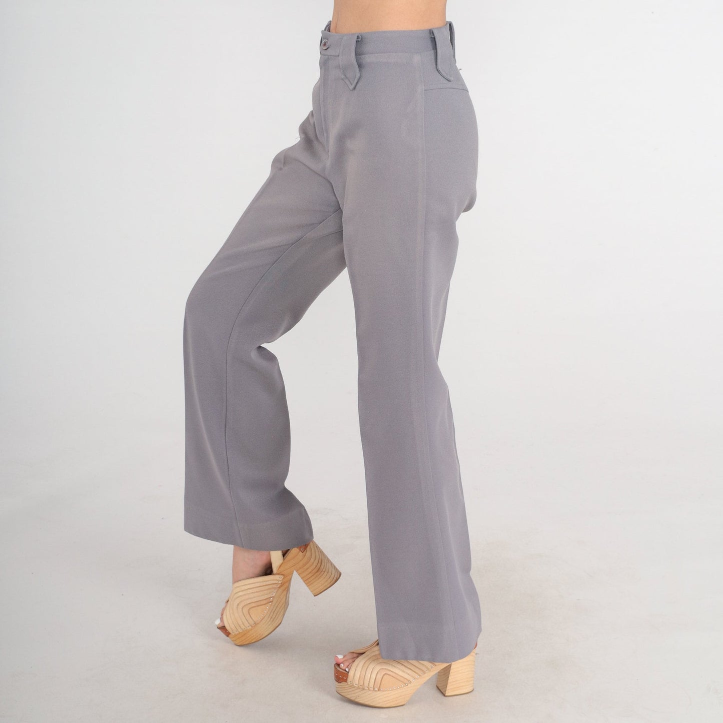 70s Grey Flared Trousers High Waist Creased Leg Vintage Lasso Small