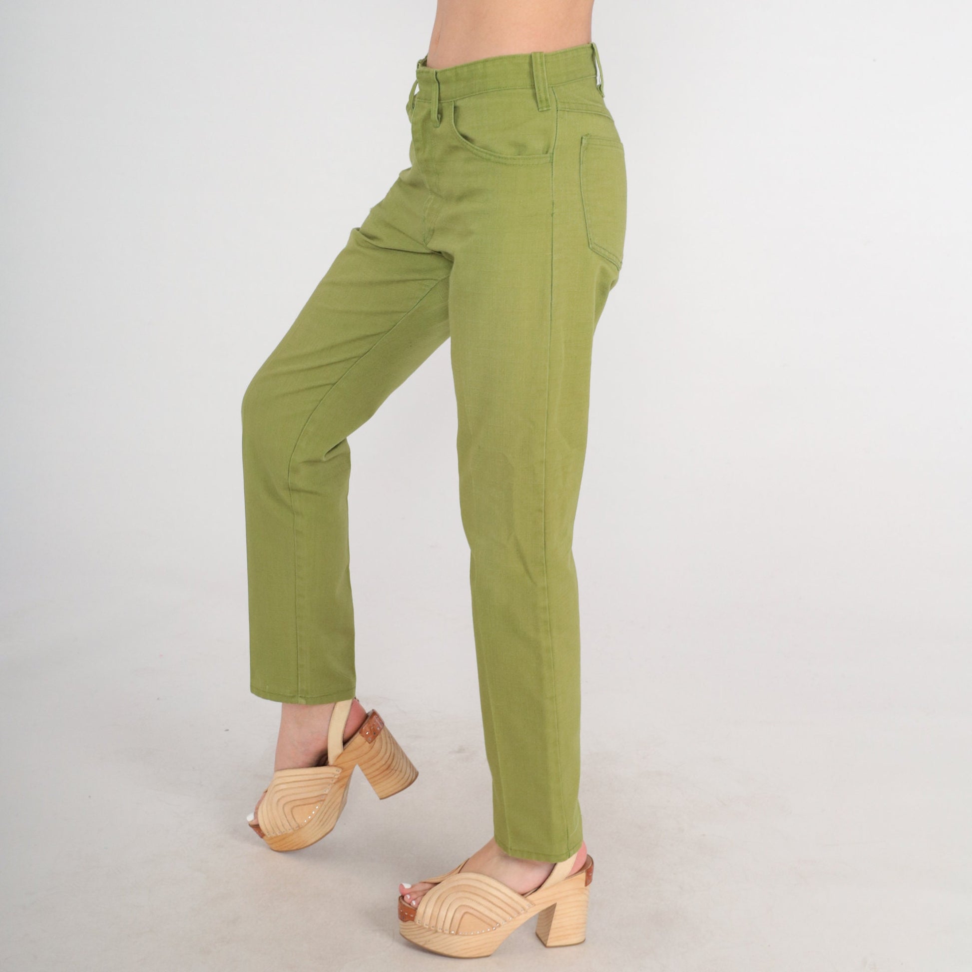 70s Green Tapered Trousers Mid Rise Creased Slacks Small