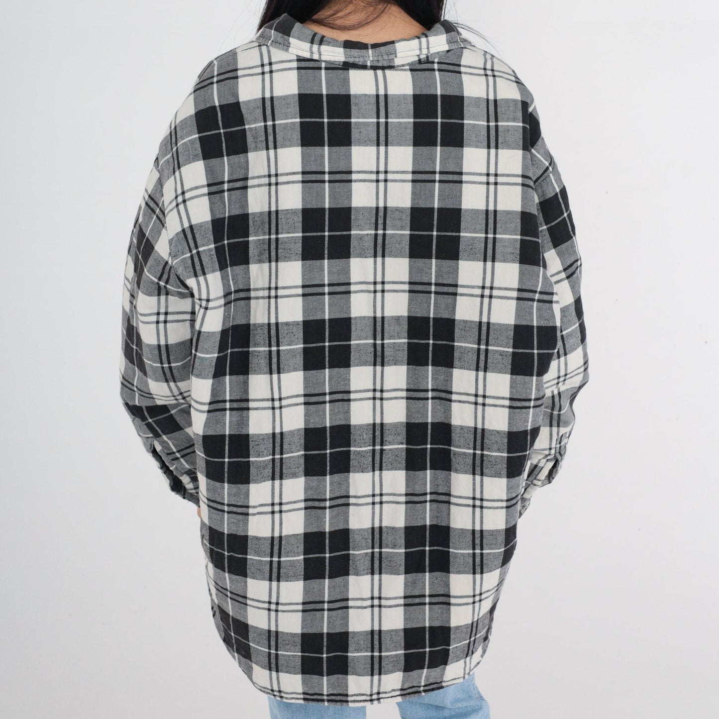 90s Black White Plaid Button Jacket Plus Size XXL