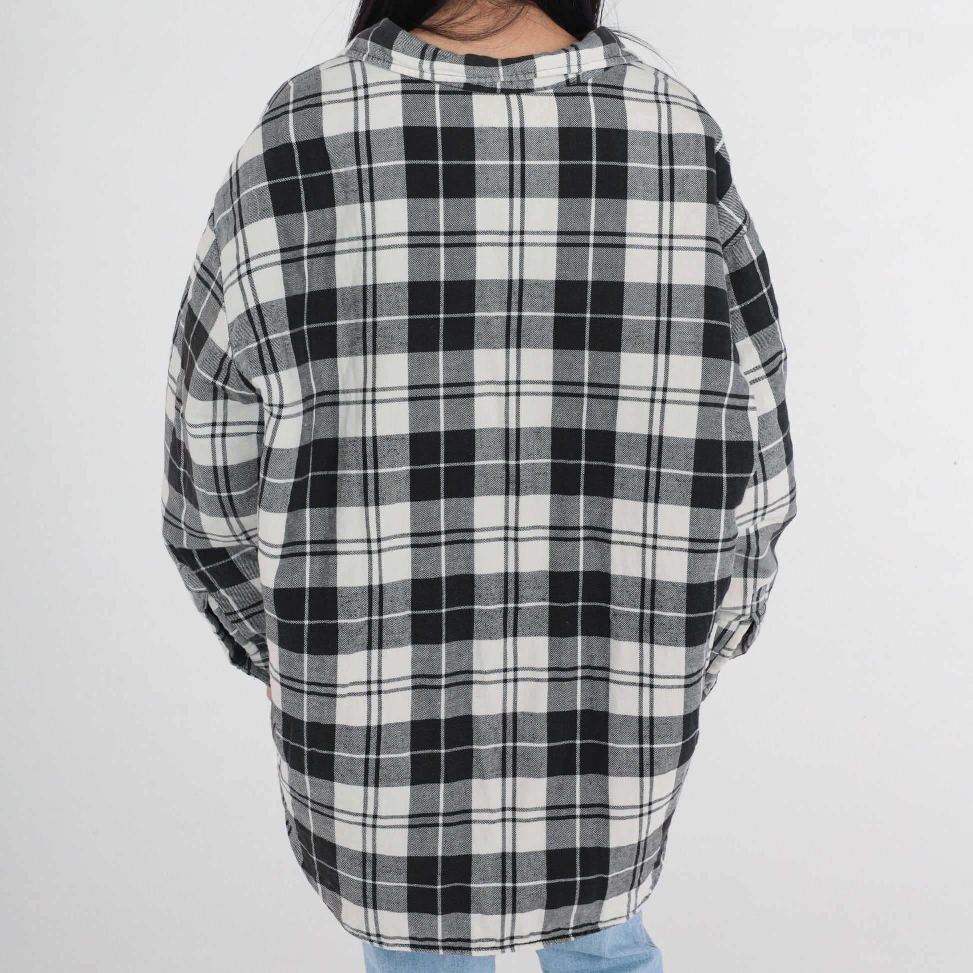 90s Black White Plaid Button Jacket Plus Size XXL