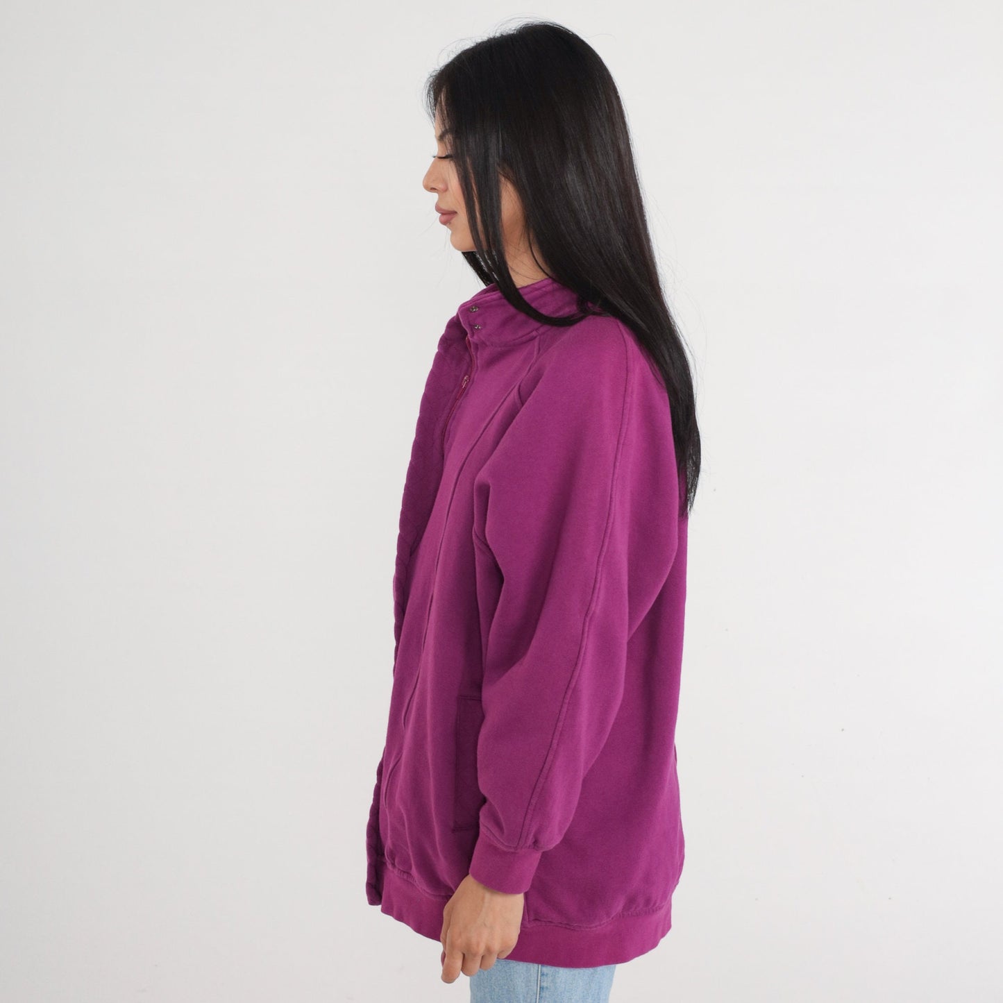 90s Purple Zip-Up Sweatshirt Track Jacket Medium