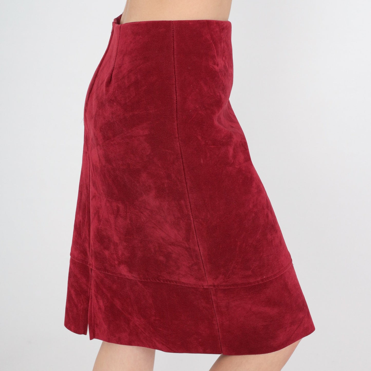 90s Papaya Red Faux Suede Pencil Skirt High Waist Midi Small