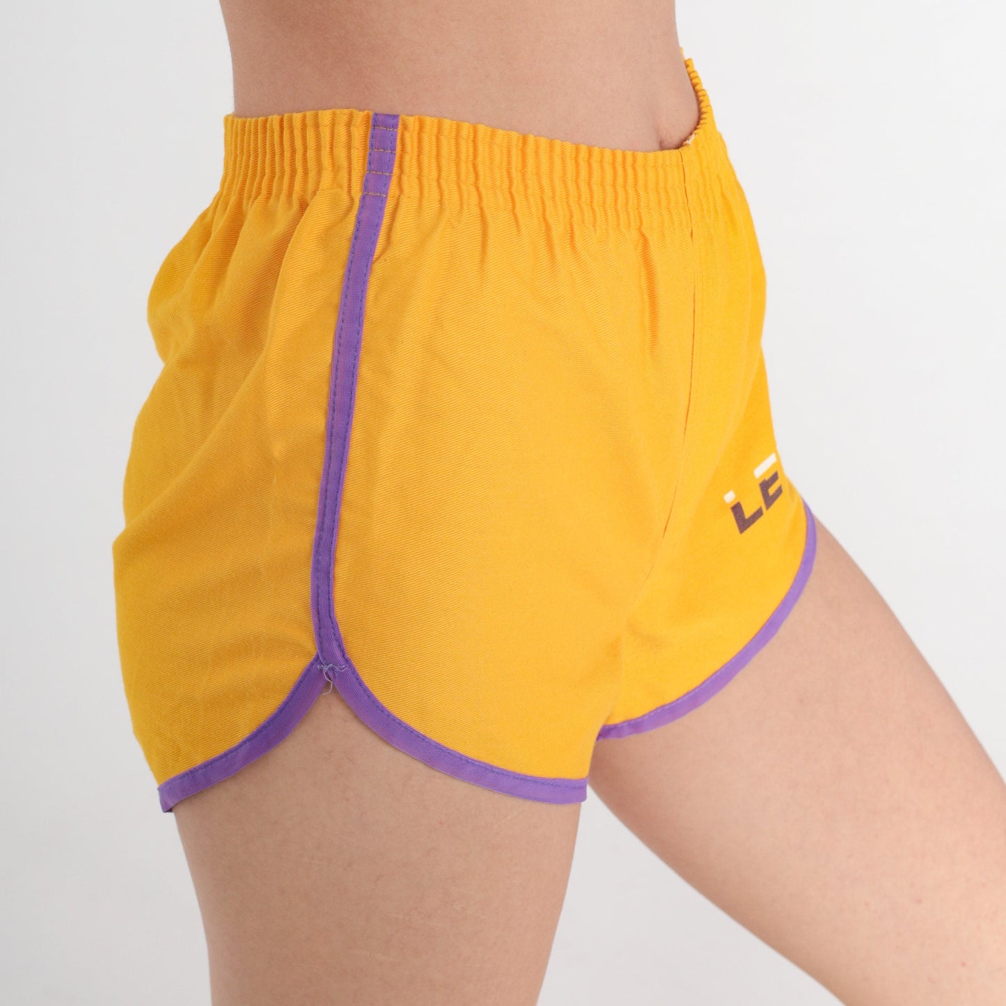 80s Leyva Yellow Dolphin Shorts Purple Ringer Trim Extra Small