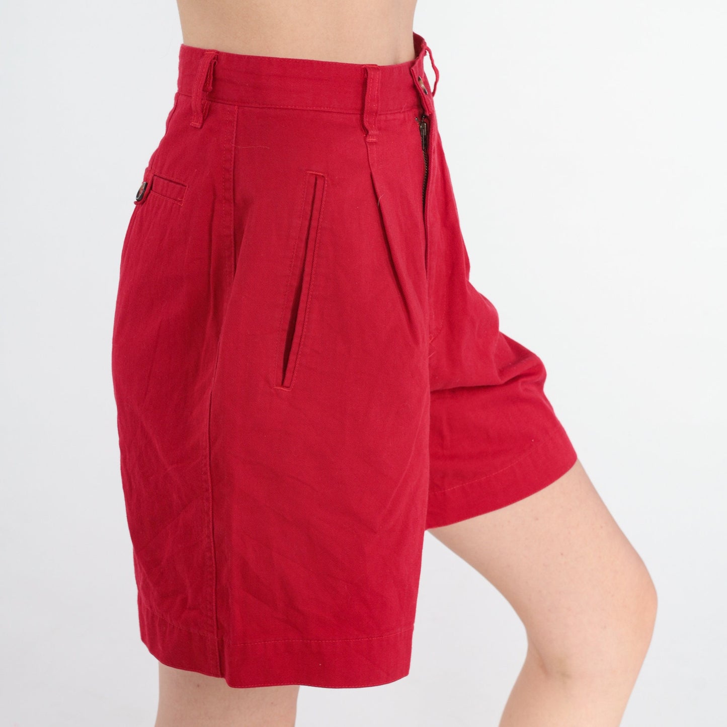 90s Casual Corner Red Pleated High-Waist Shorts Small S