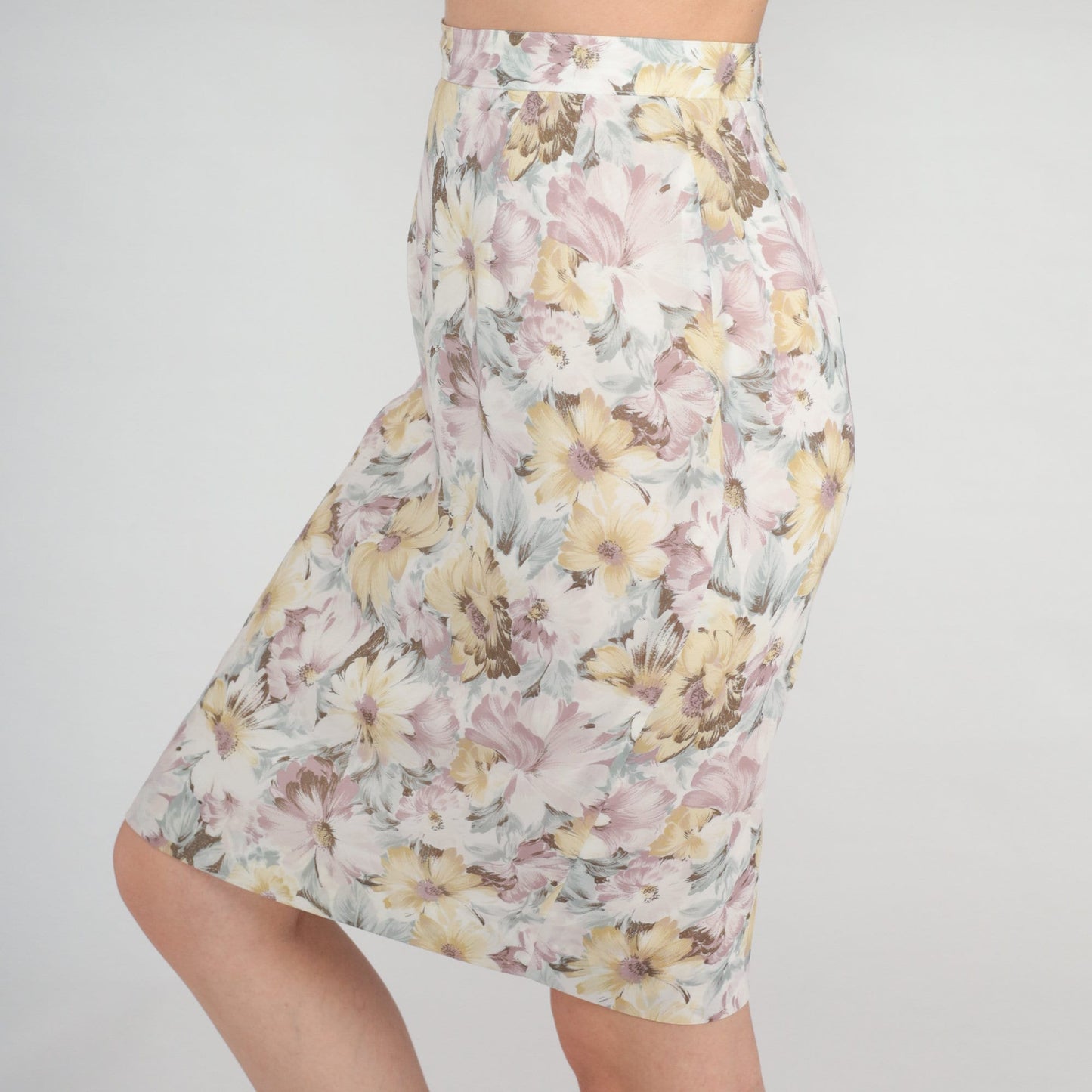 80s Floral Pencil Skirt High Waisted Knee Length Extra Small