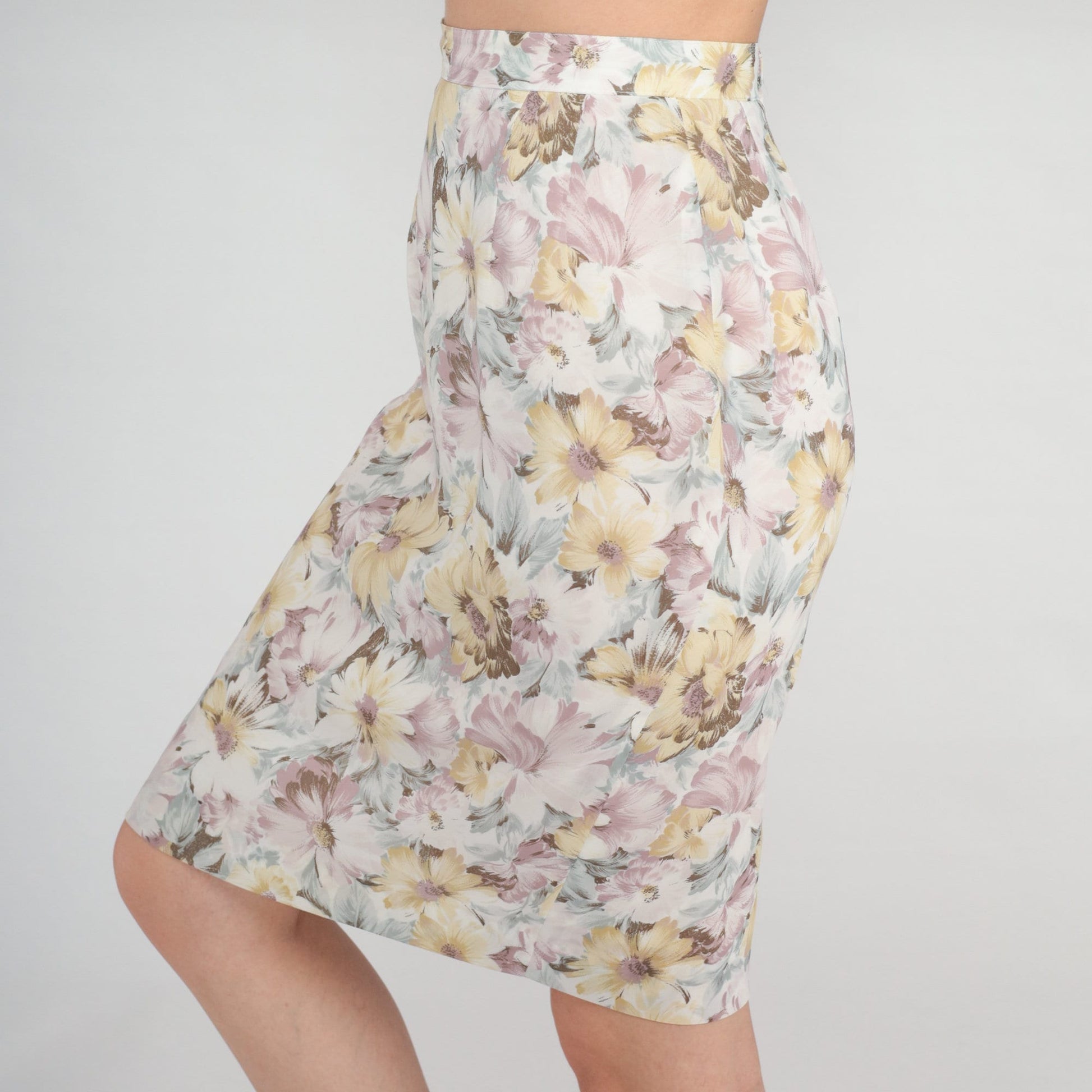 80s Floral Pencil Skirt High Waisted Knee Length Extra Small