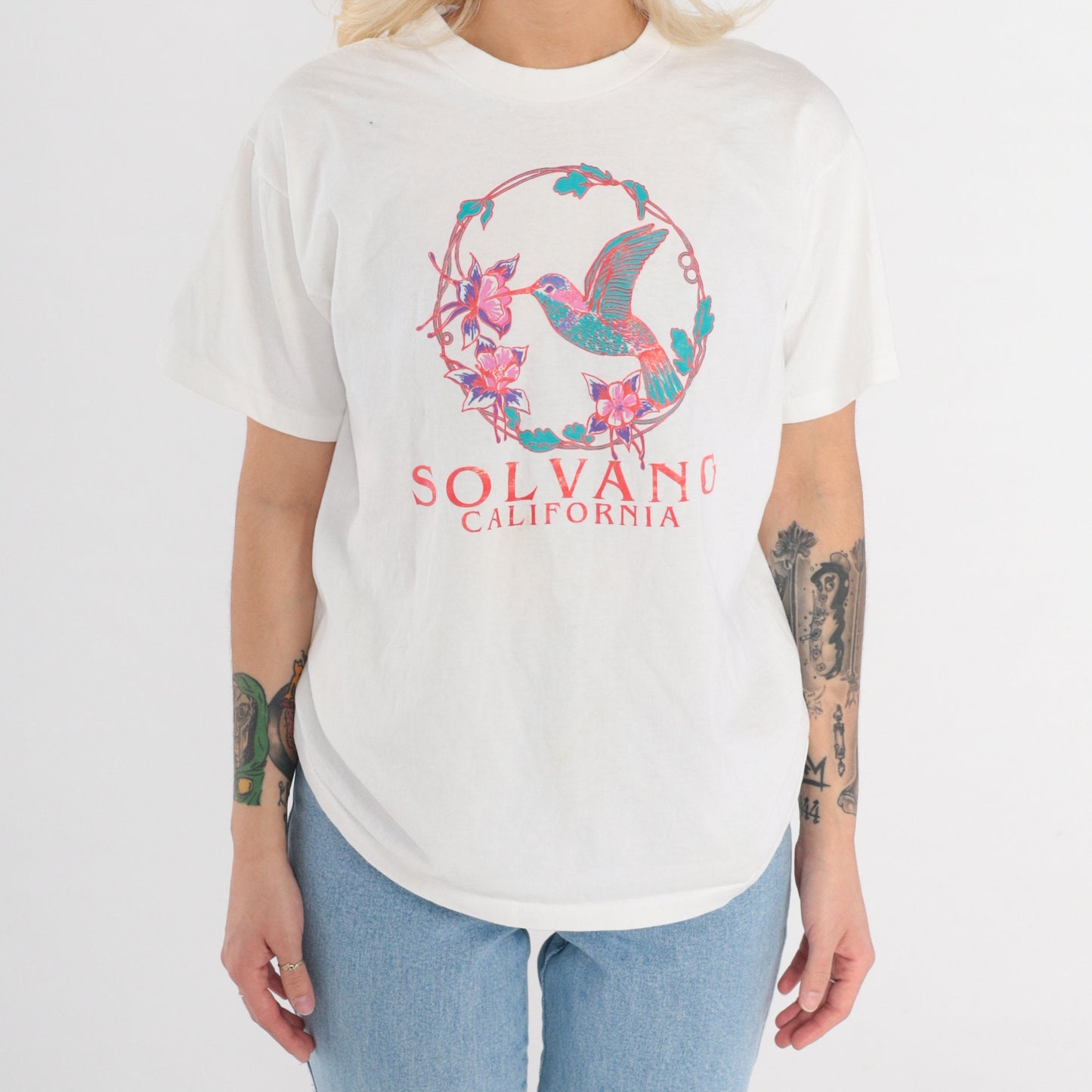 90s Solvang California Hummingbird Graphic T-Shirt White Cotton Single Stitch Medium