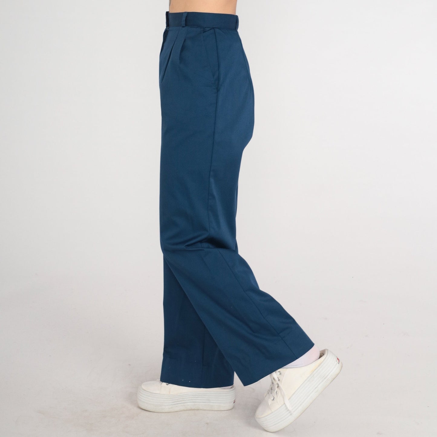 80s Navy High-Waisted Pleated Trousers Tapered Pants Small 26