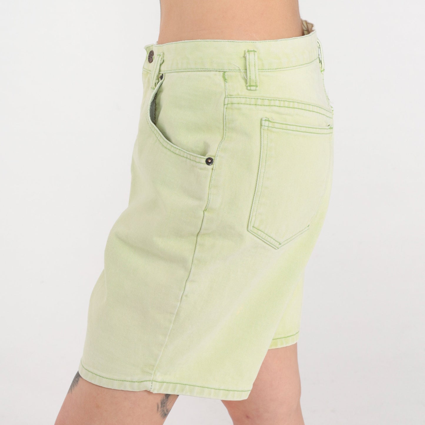 90s AMI Light Green Denim Shorts High Waist Jean Shorts Large