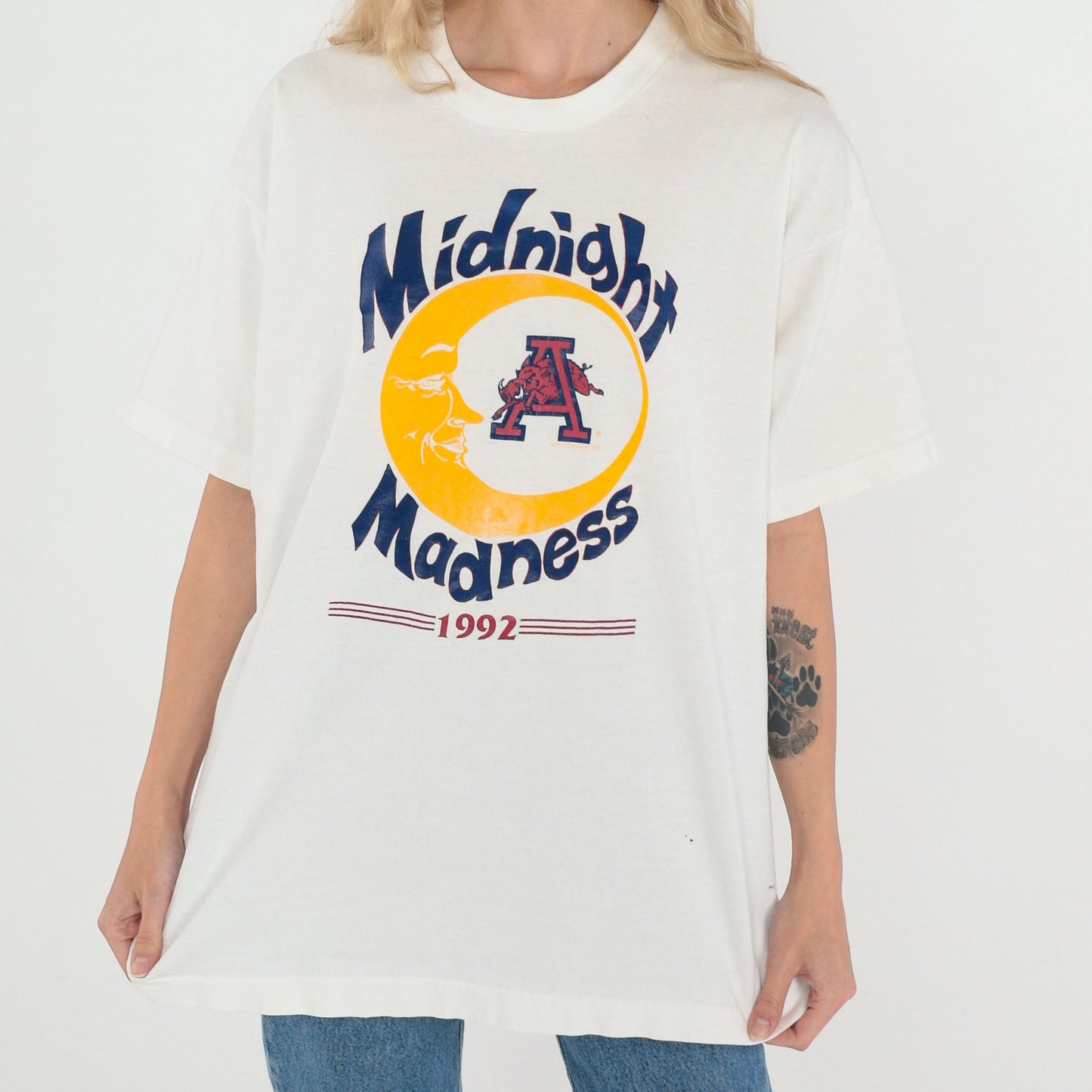 1992 Midnight Madness Arkansas Razorbacks Basketball T-Shirt White Graphic Tee XL