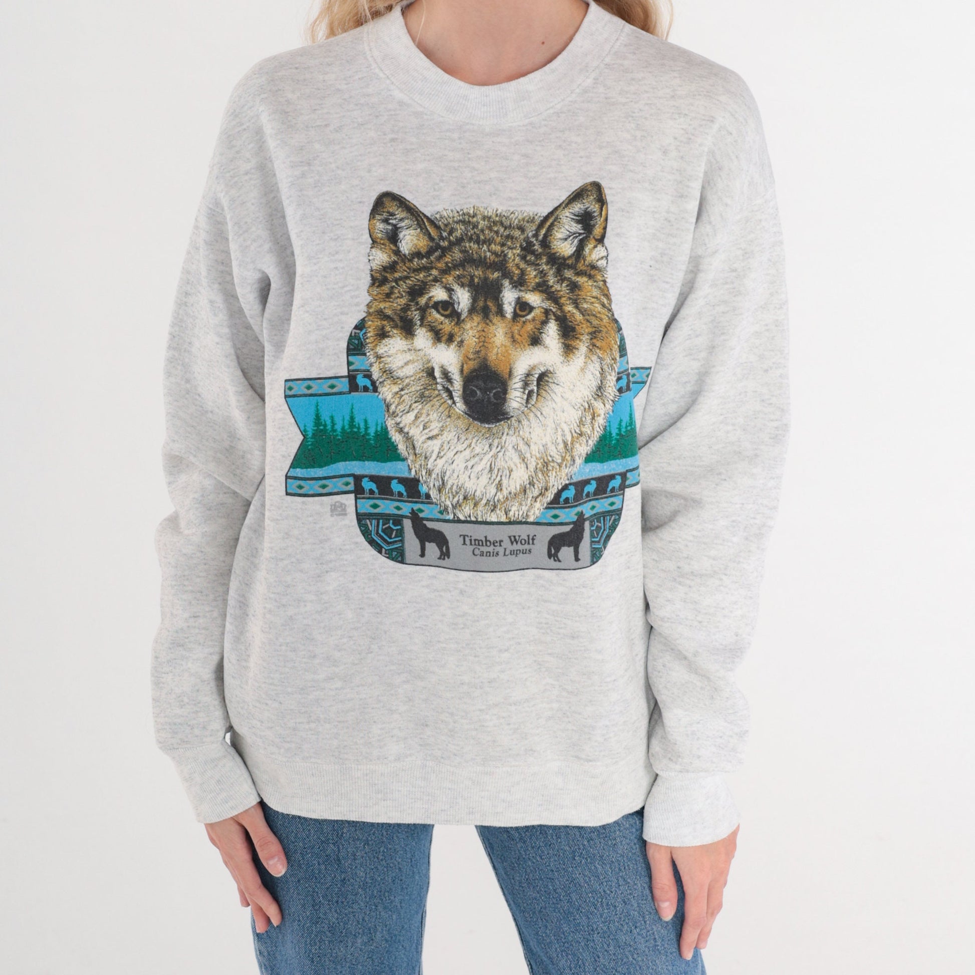 90s Timberwolf Graphic Sweatshirt Heather Grey Crewneck Medium