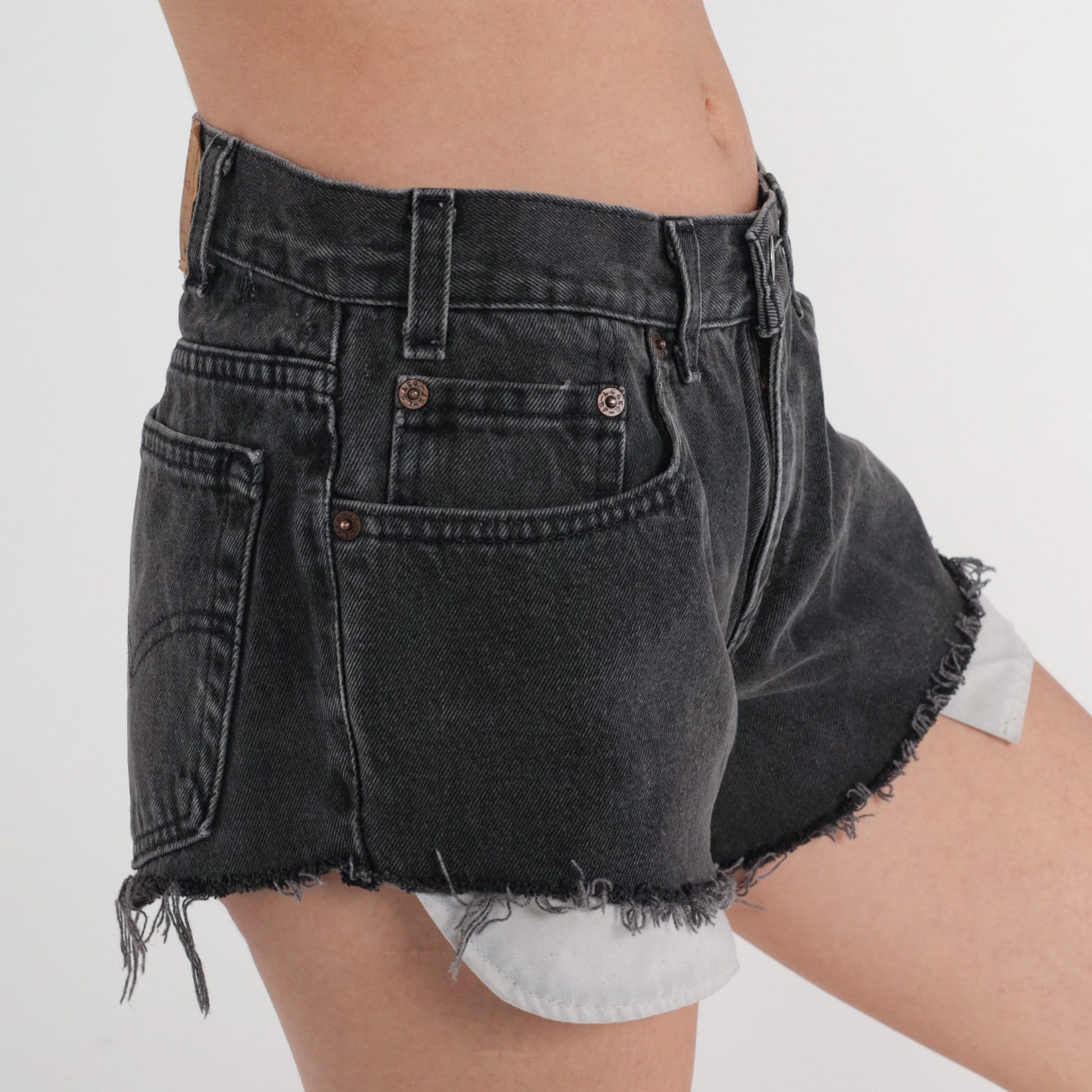 90s Levi's 550 Black Denim Cutoff Shorts Mid Rise Cotton Medium