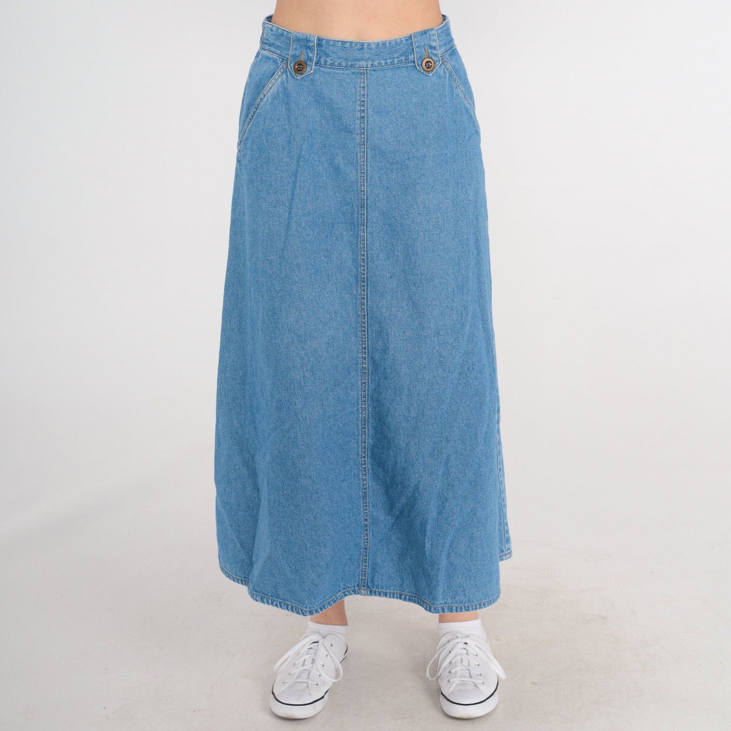 90s Chadwick's Denim Maxi Skirt High Waisted Blue A-Line Small