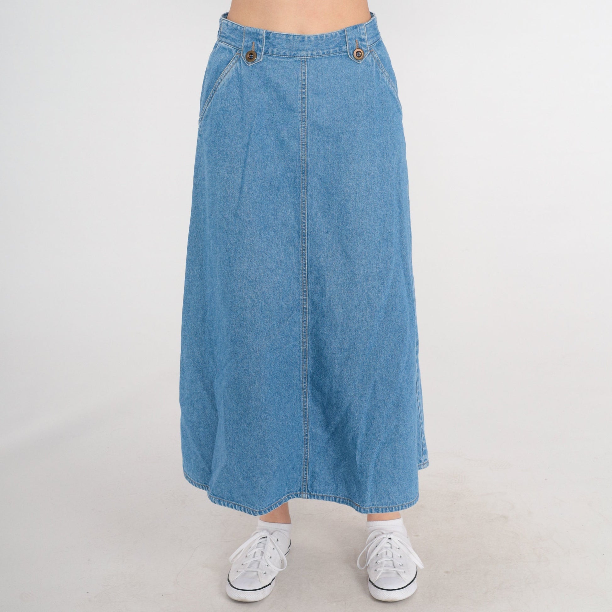 90s Chadwick's Denim Maxi Skirt High Waisted Blue A-Line Small