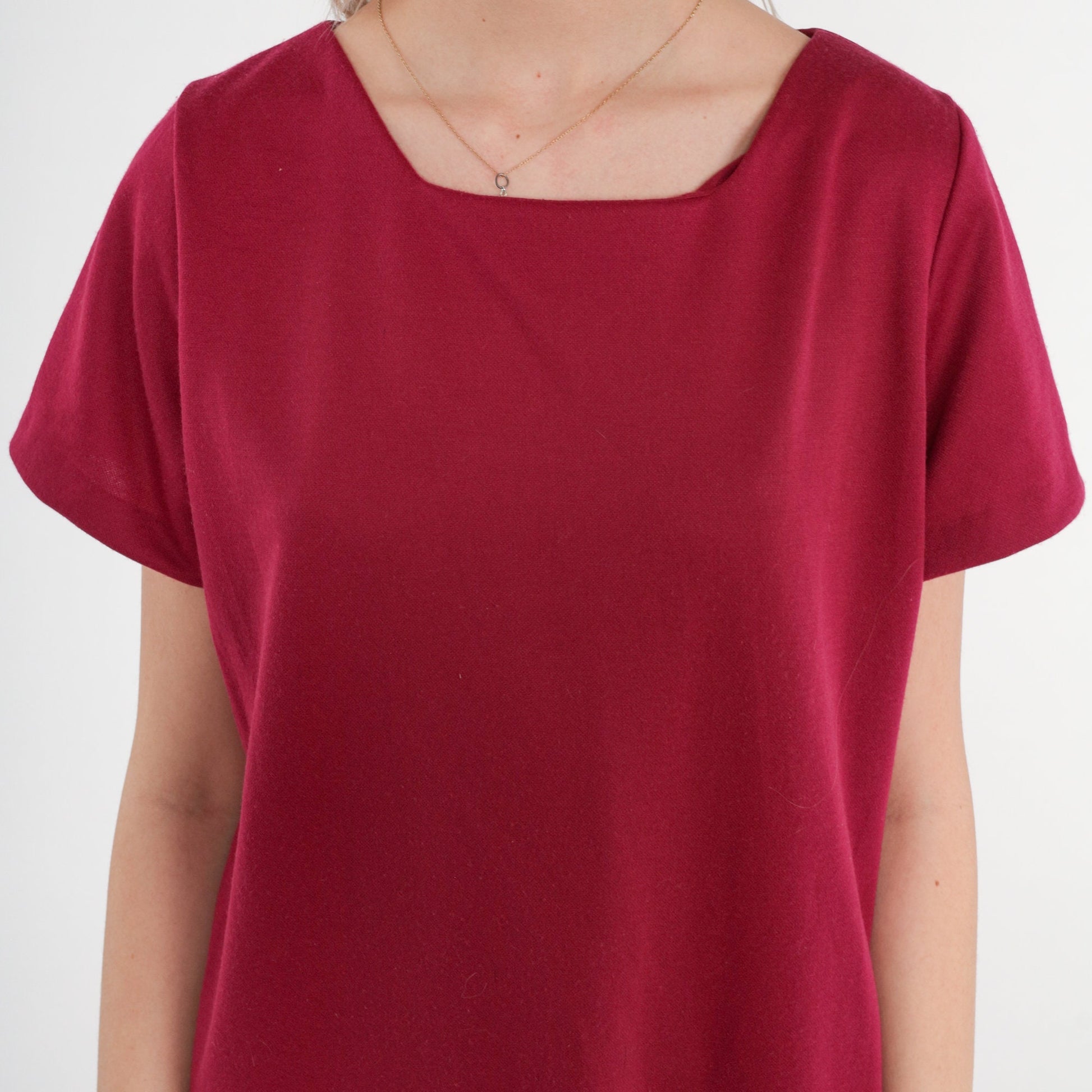 70s Raspberry Shift Dress Mini Length Short Sleeve Medium