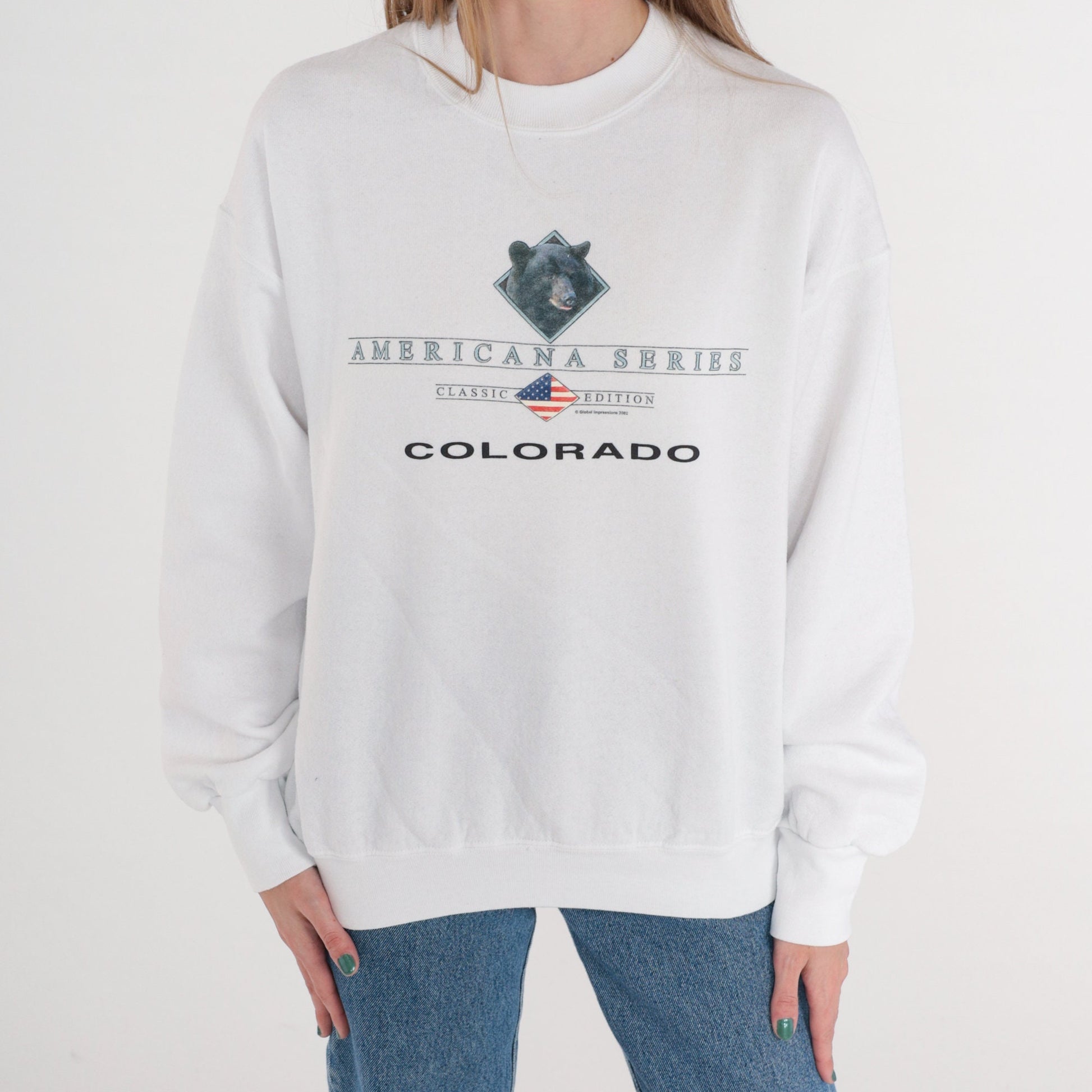 00s Colorado Bear Americana Series White Graphic Sweatshirt Medium M