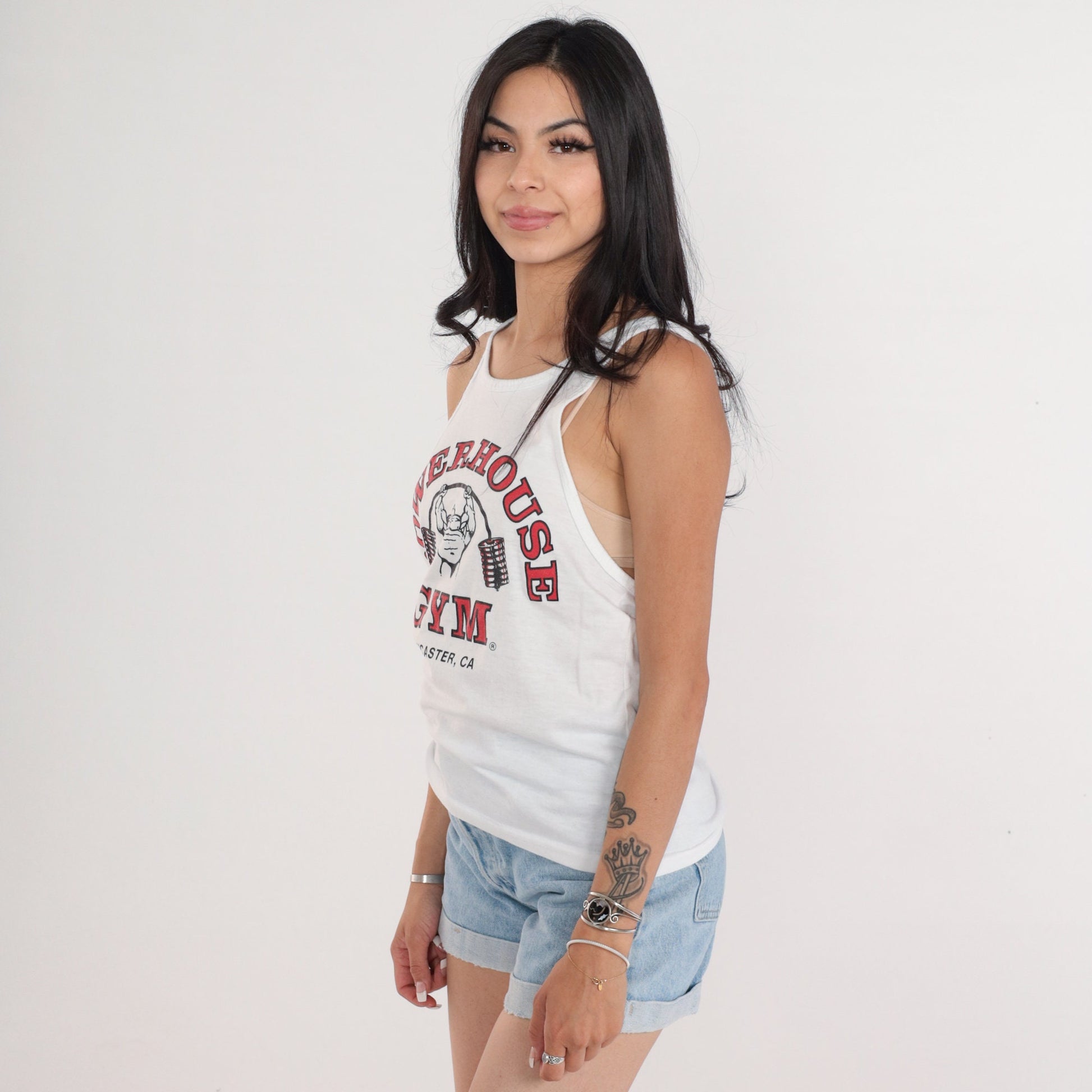 90s Powerhouse Gym Lancaster Tank Top White Graphic Weightlifting Medium