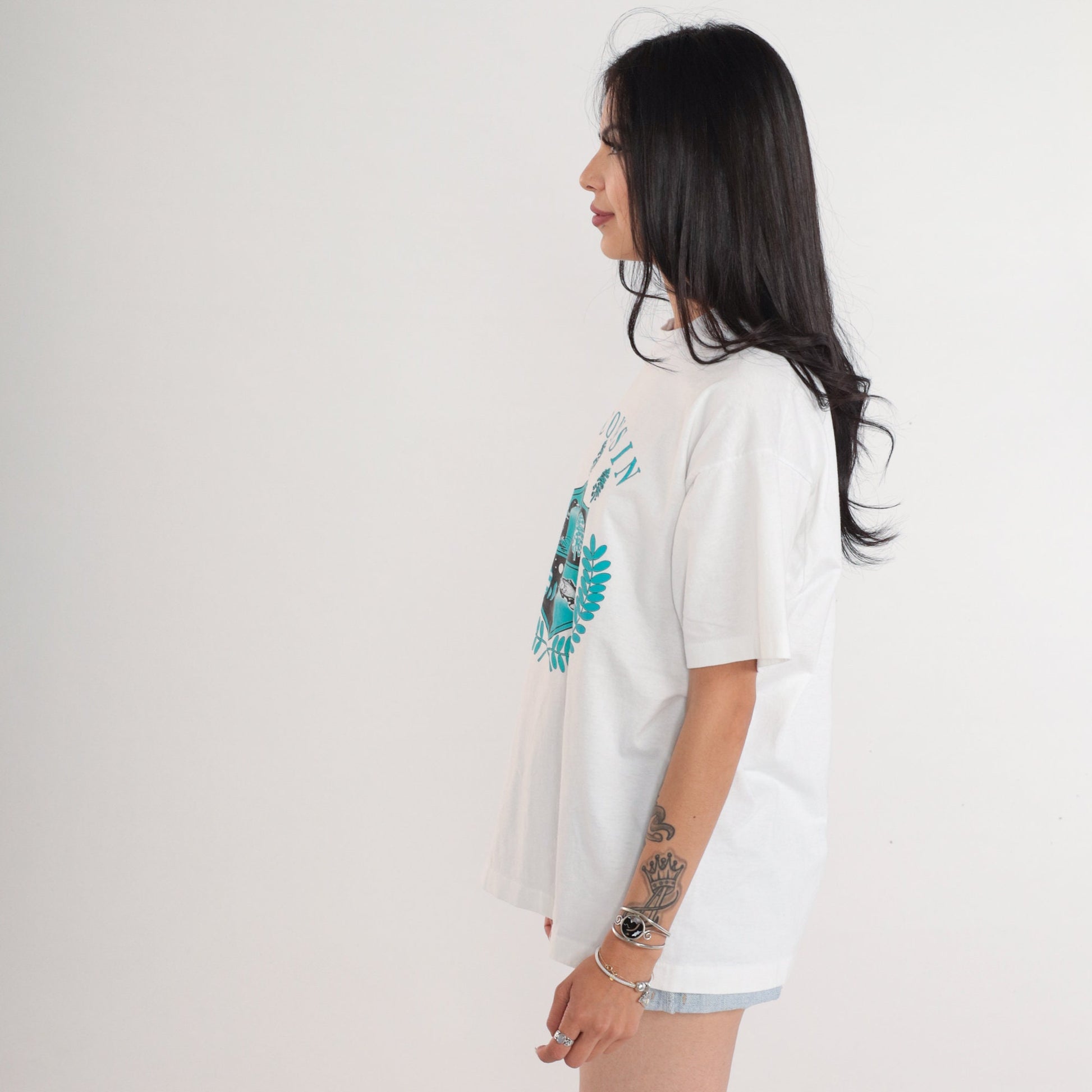 90s Wisconsin State Crest Graphic T-Shirt Single Stitch White Extra Large XL