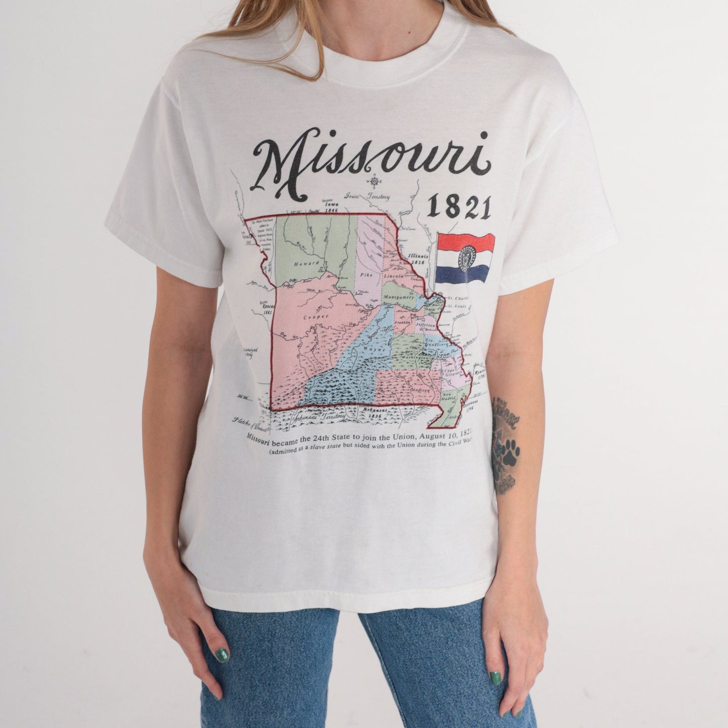 90s Missouri Graphic T-Shirt USA State Souvenir White Small S