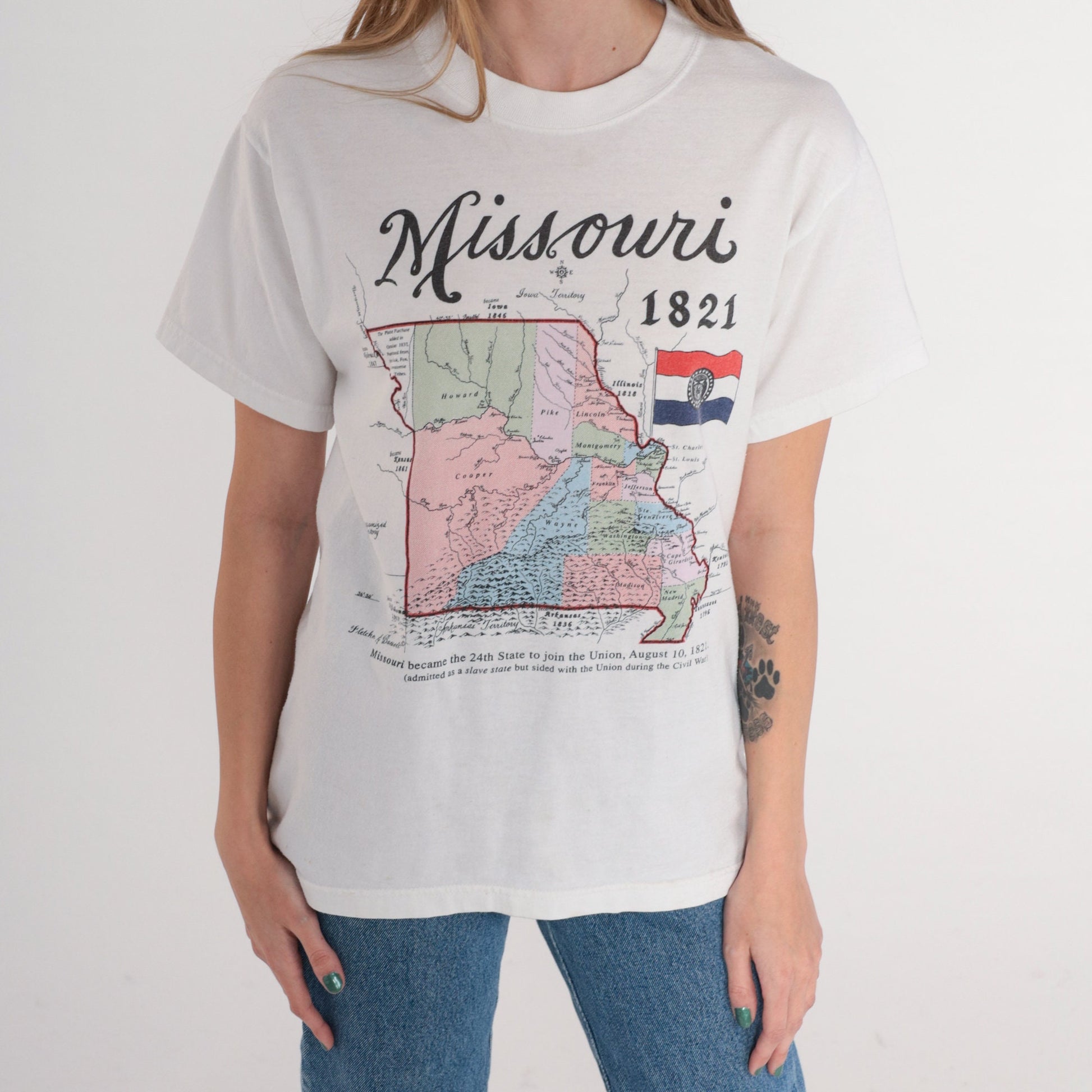 90s Missouri Graphic T-Shirt USA State Souvenir White Small S