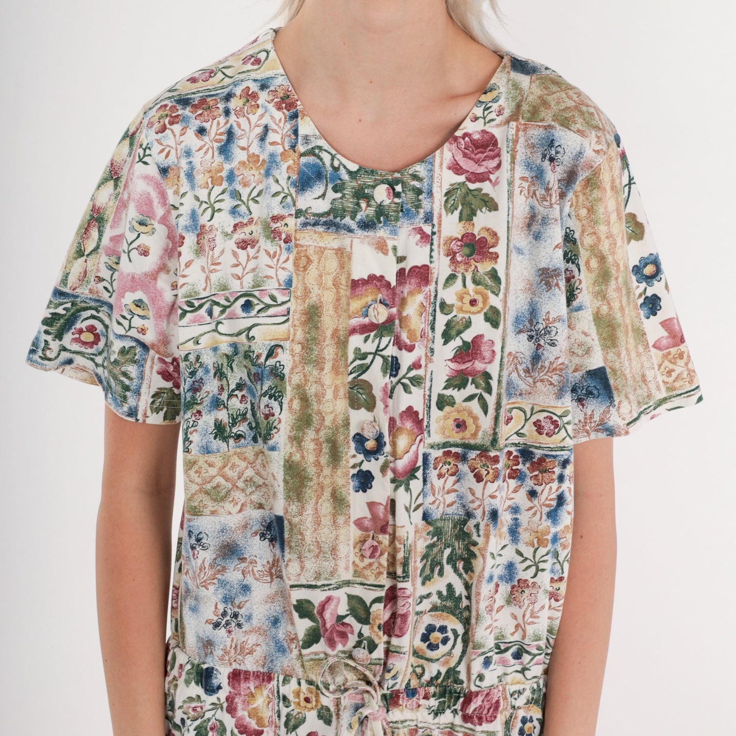 90s New Look Floral Button-Up Romper Knee-Length Wide Leg Cotton Medium M