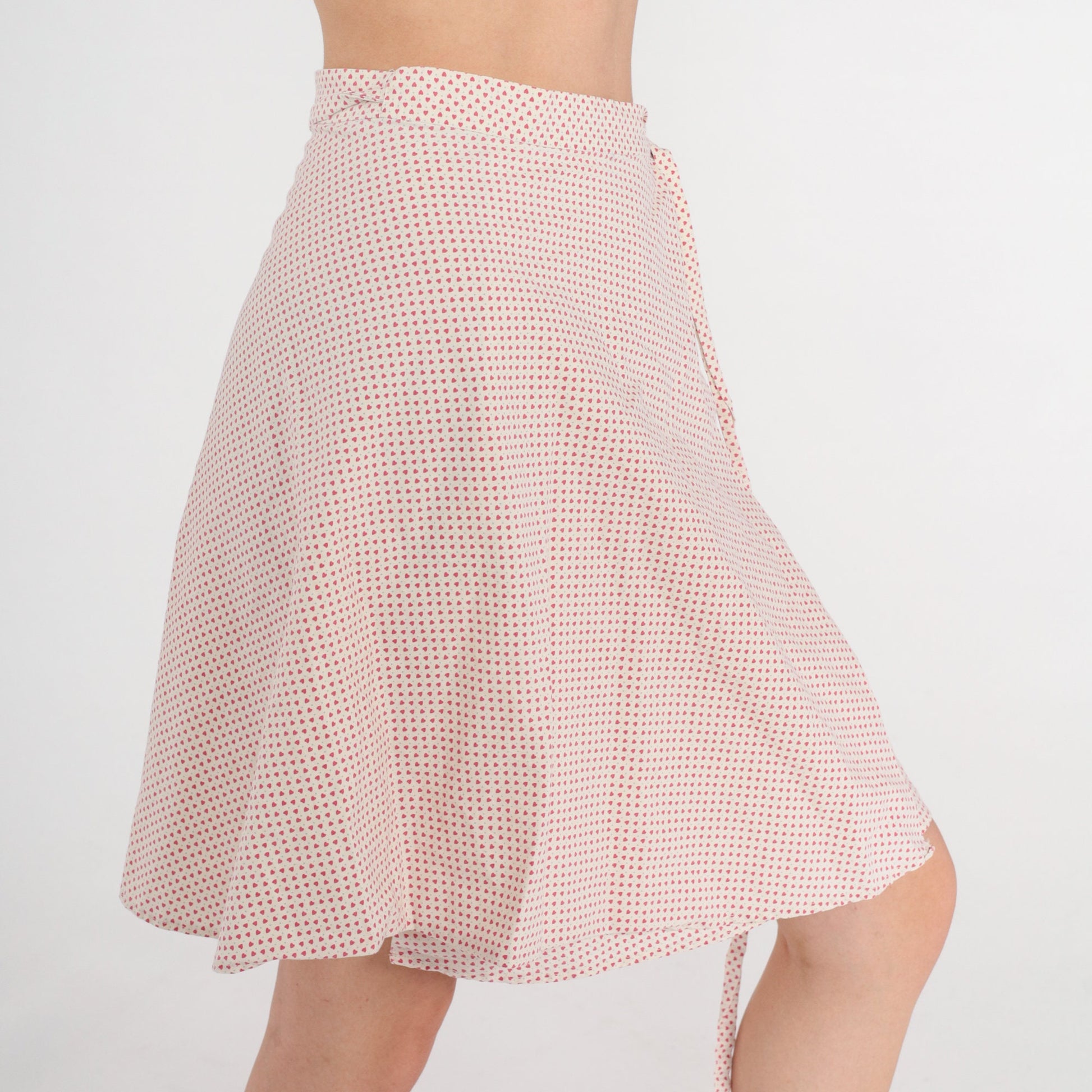 70s Wrap Skirt Heart Print Mini Skirt White Pink High Waisted Extra Small