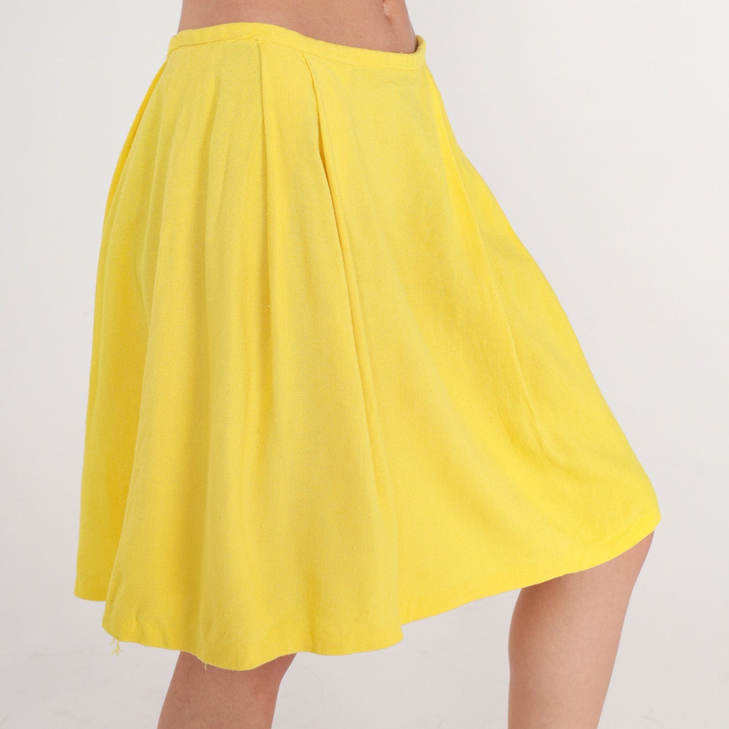 70s Yellow Pleated Mini Skirt High Waist Small S