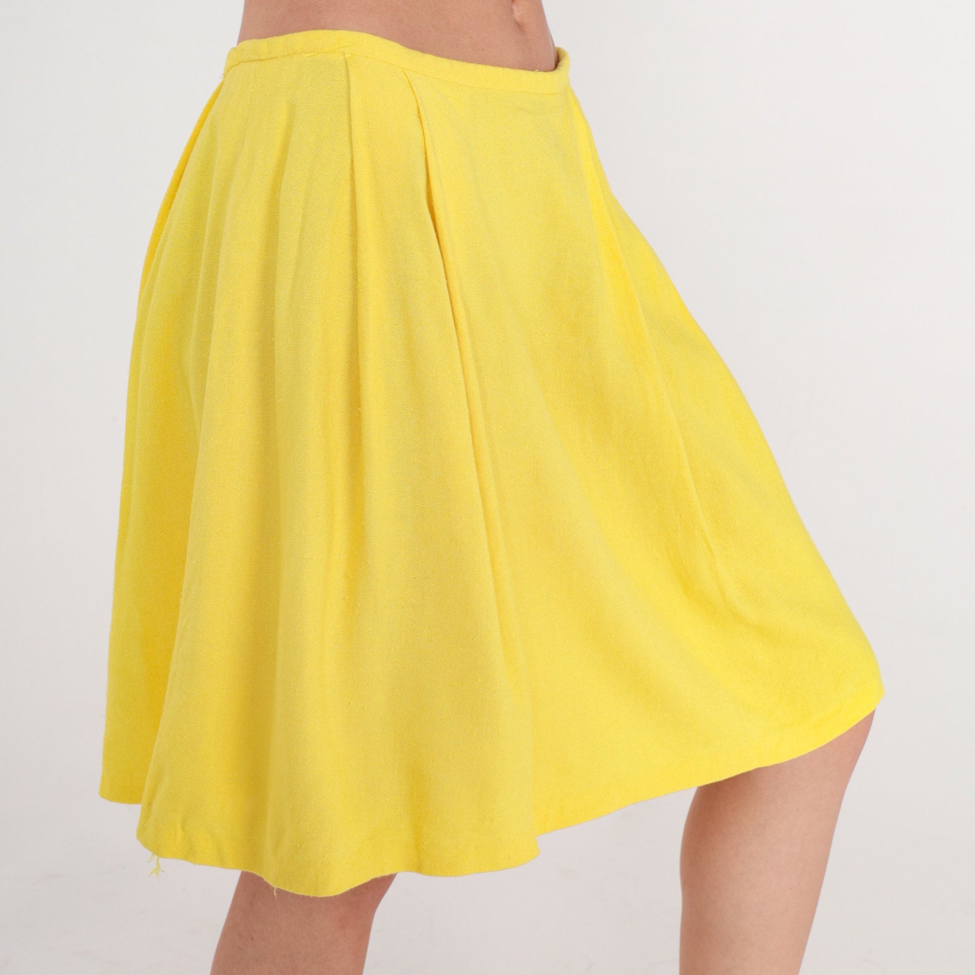 70s Yellow Pleated Mini Skirt High Waist Small S