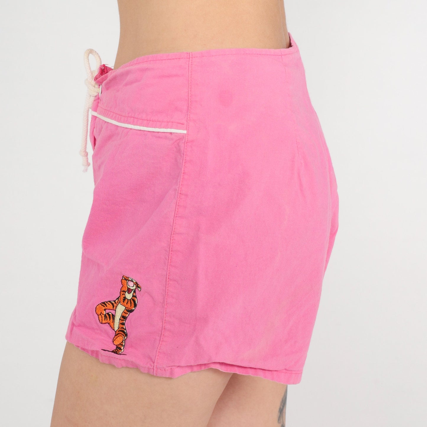 00s Tigger Winnie the Pooh Shorts Hot Pink High Waisted Lace Up Cotton Medium