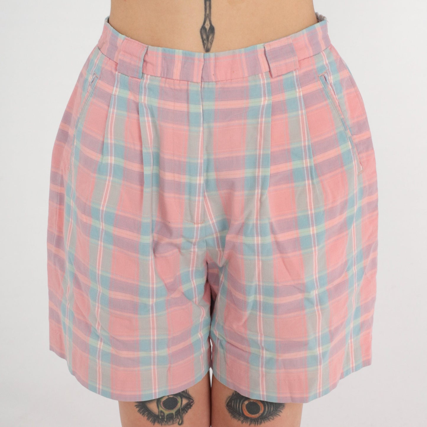 90s Izod Club Pink Plaid Pleated High-Waist Shorts Medium