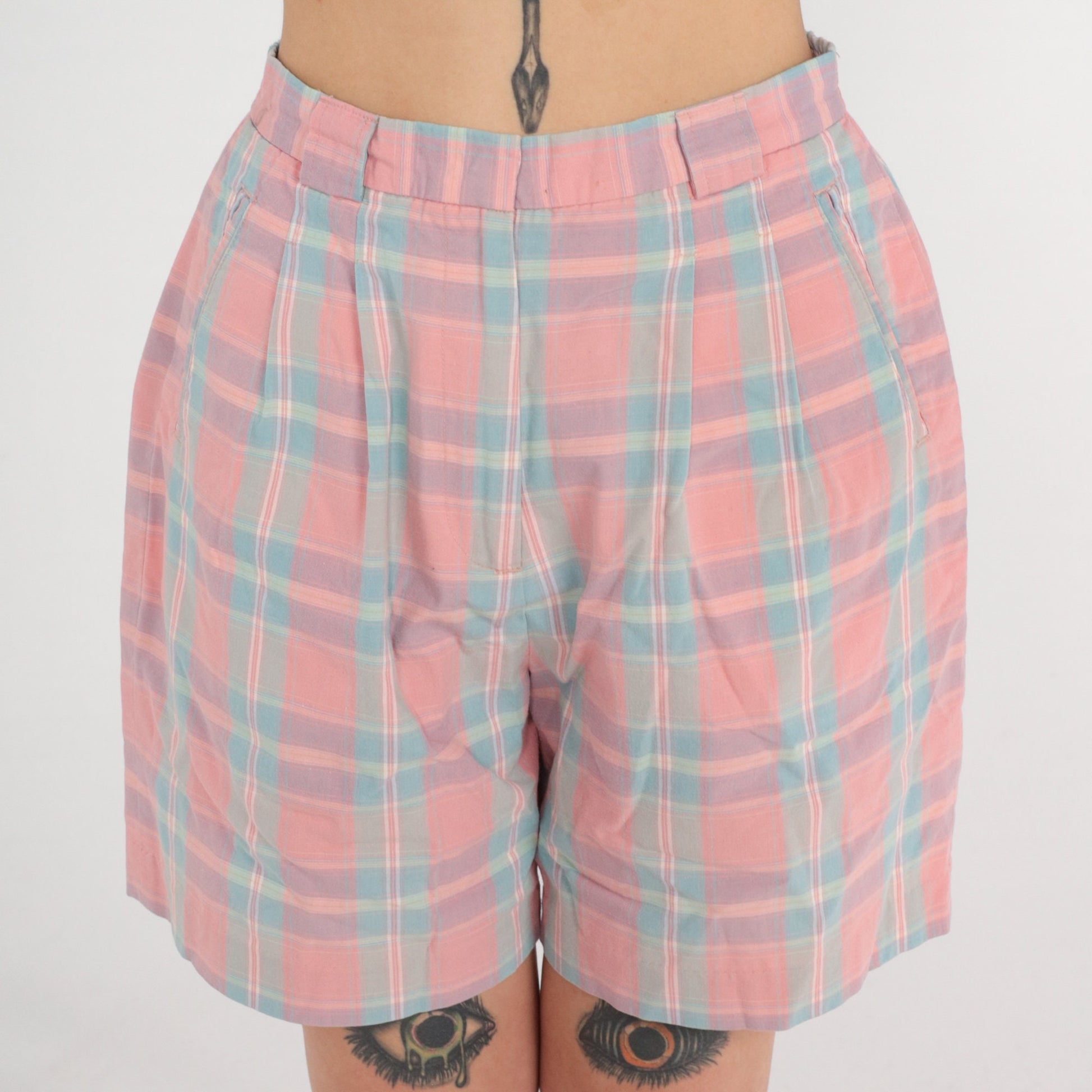 90s Izod Club Pink Plaid Pleated High-Waist Shorts Medium