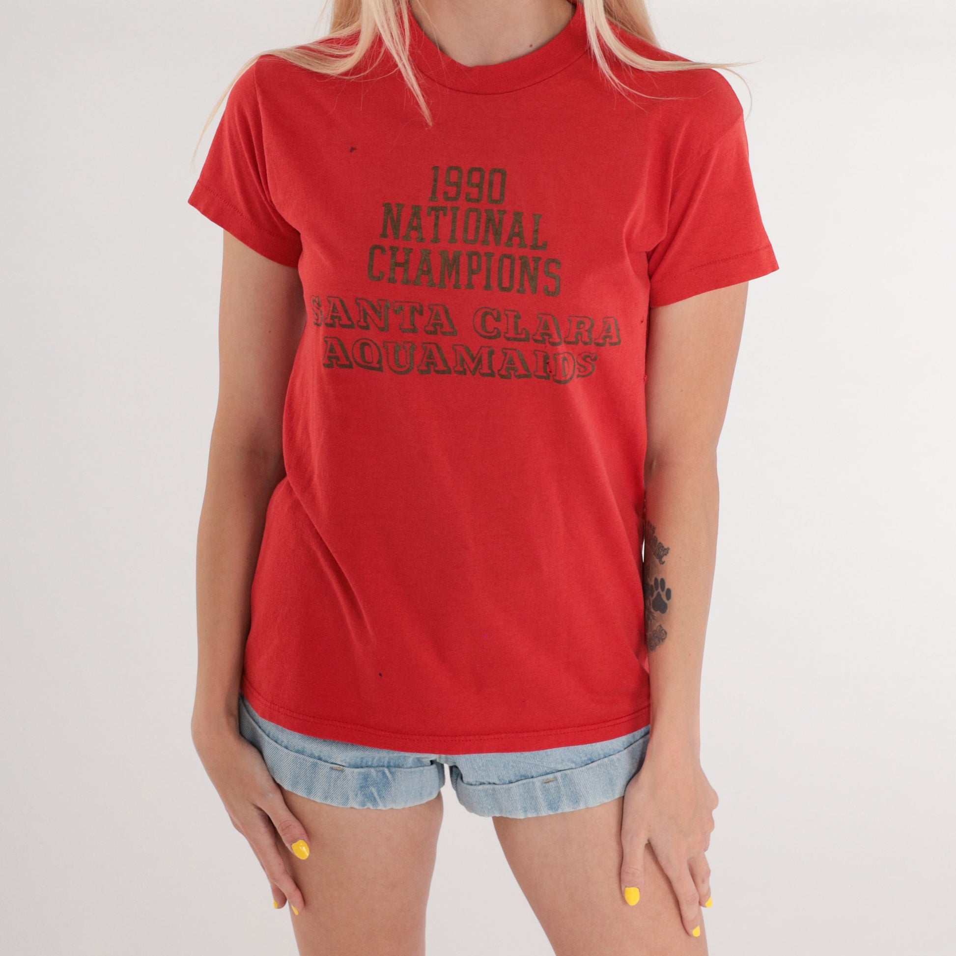 90s Santa Clara Aquamaids 1990 National Champions Graphic Tee Red XS