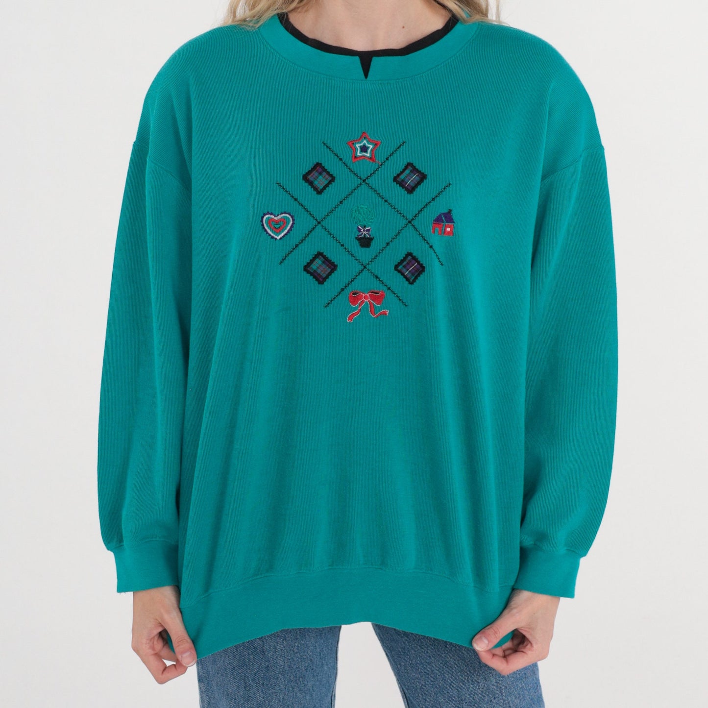 90s Koret Sport Embroidered Sweatshirt Teal Crewneck Pullover XXL