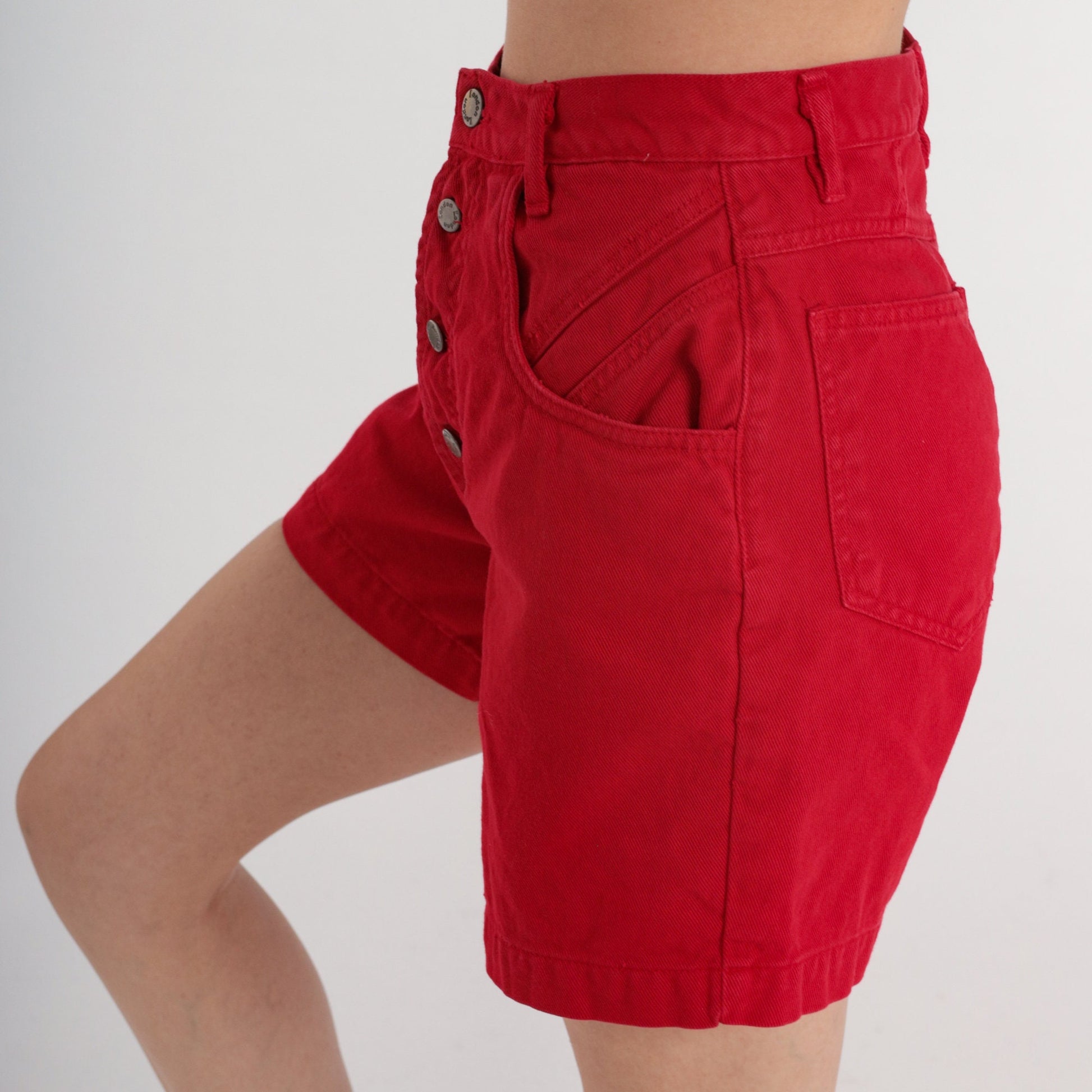 90s Red Denim Shorts High Rise Button Fly Jean Shorts Extra Small XS