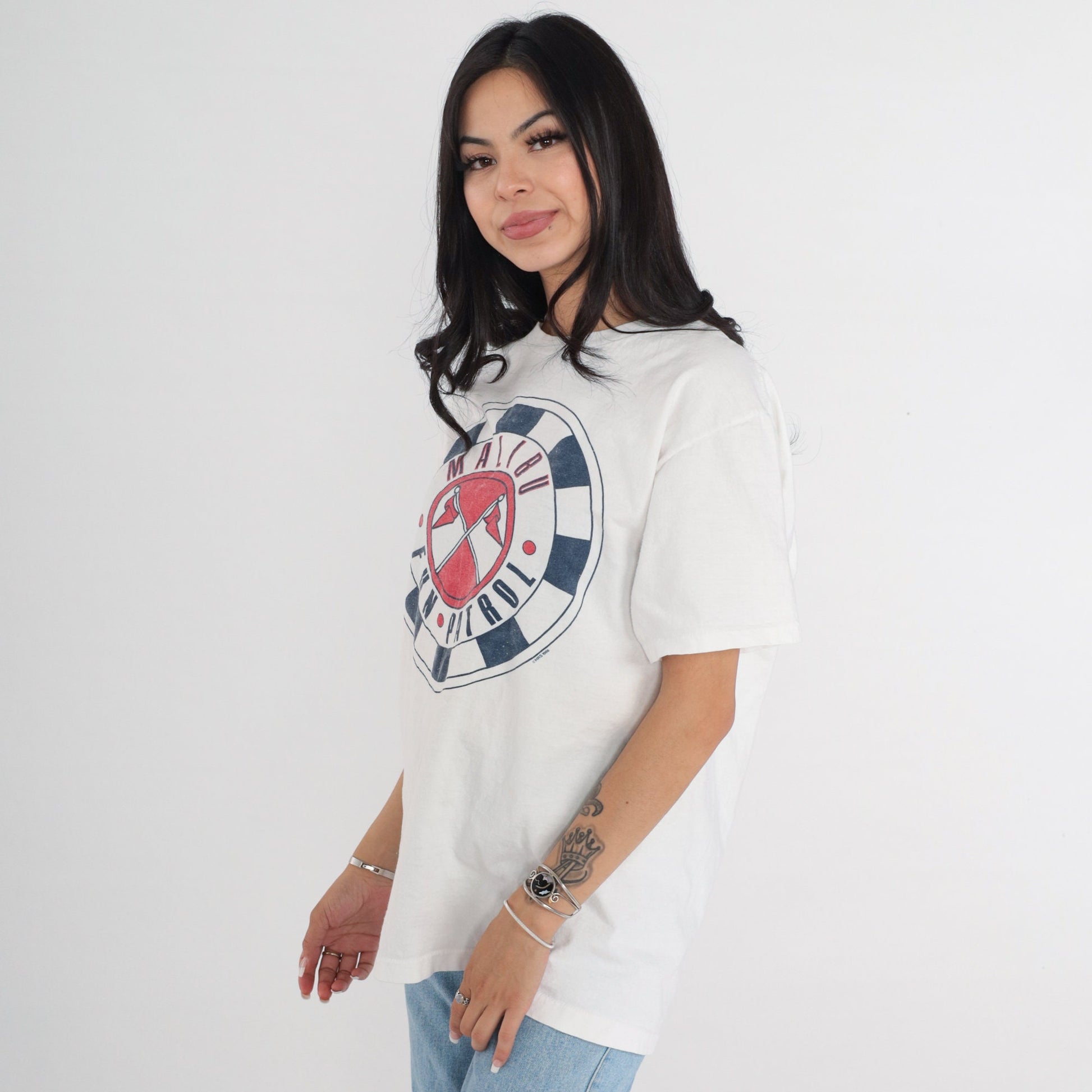 90s Malibu Fun Patrol Graphic T-Shirt White Single Stitch California Large
