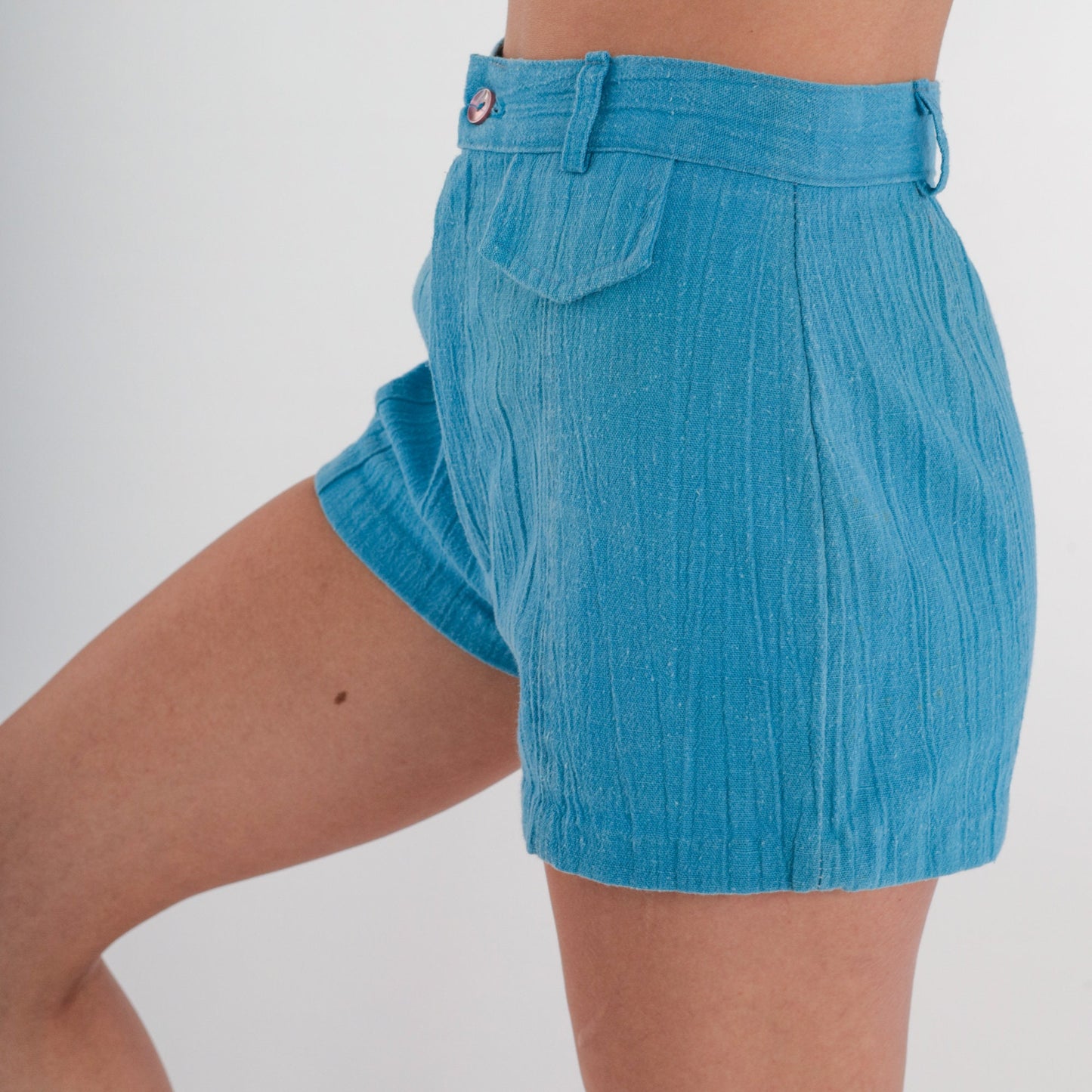 70s Blue Crinkled High-Rise Hotpants Shorts Extra Small XS